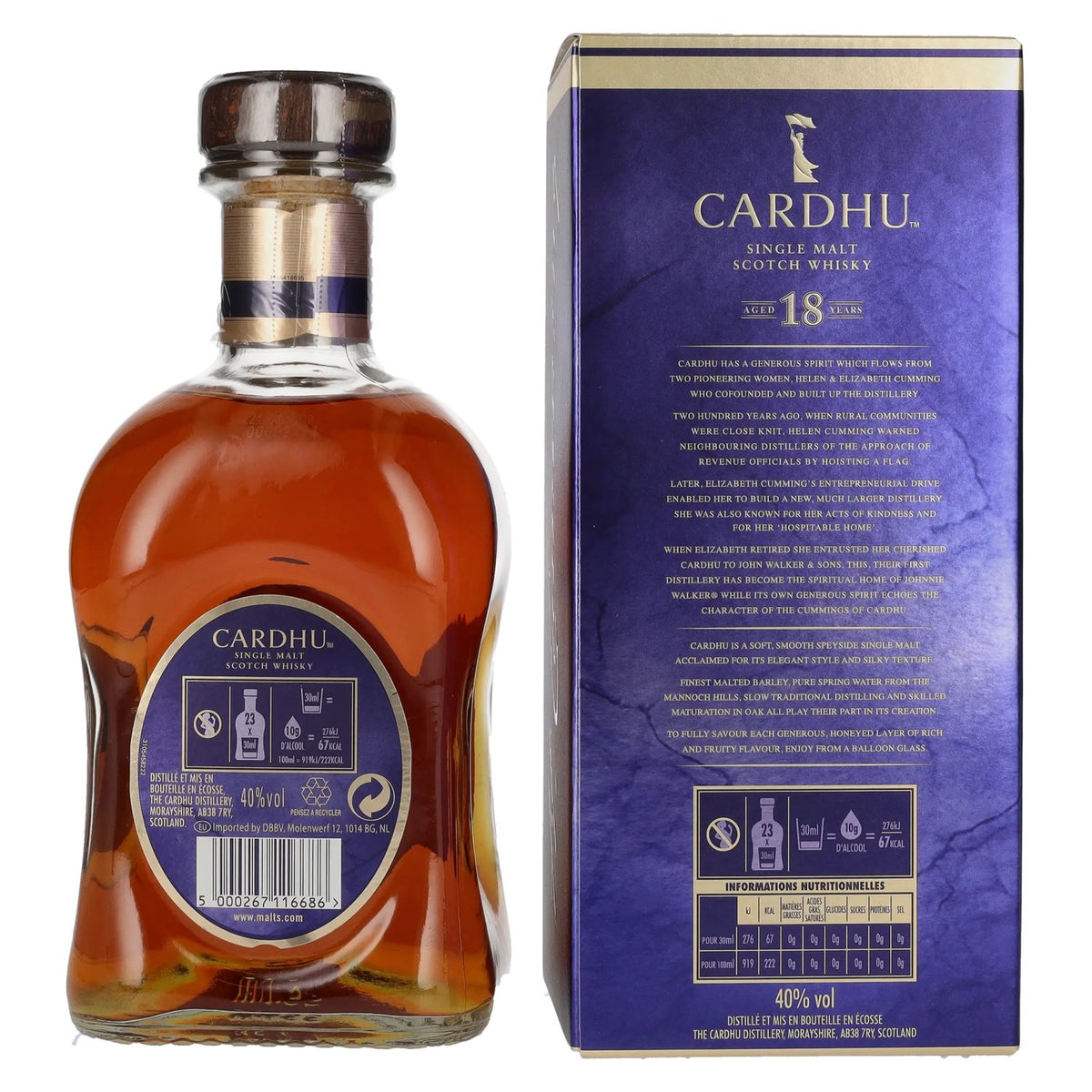 Whisky single malt écossais Cardhu 18 ans d'âge, 40 % vol., 0,7 l, dans un coffret cadeau