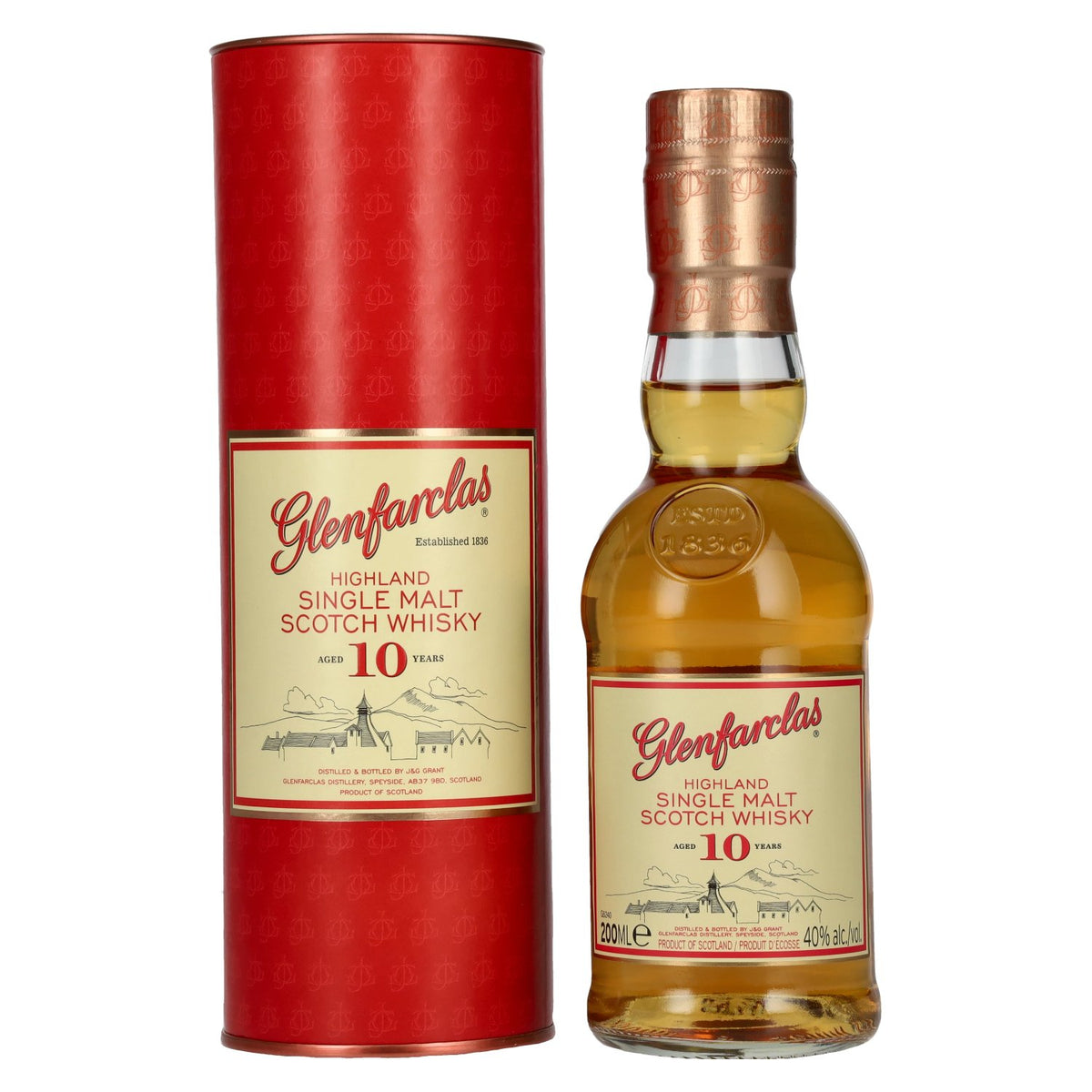 Glenfarclas 10 Years Old Highland Single Malt Scotch Whisky 40% vol. 0,2 l in geschenkverpakking