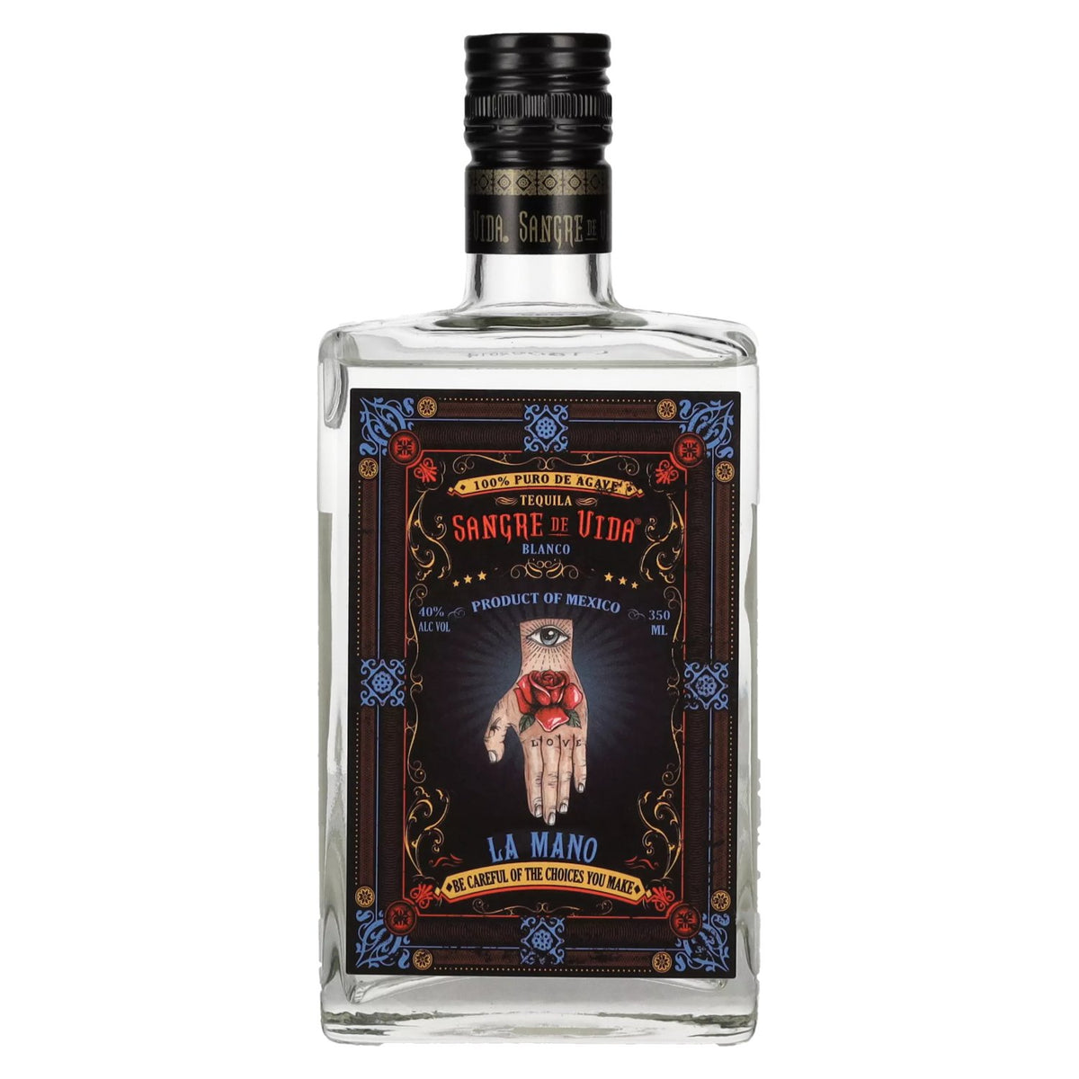 Sangre de Vida Loteria LA MANO White Tequila 100% Agave 40% ABV 0.35 l