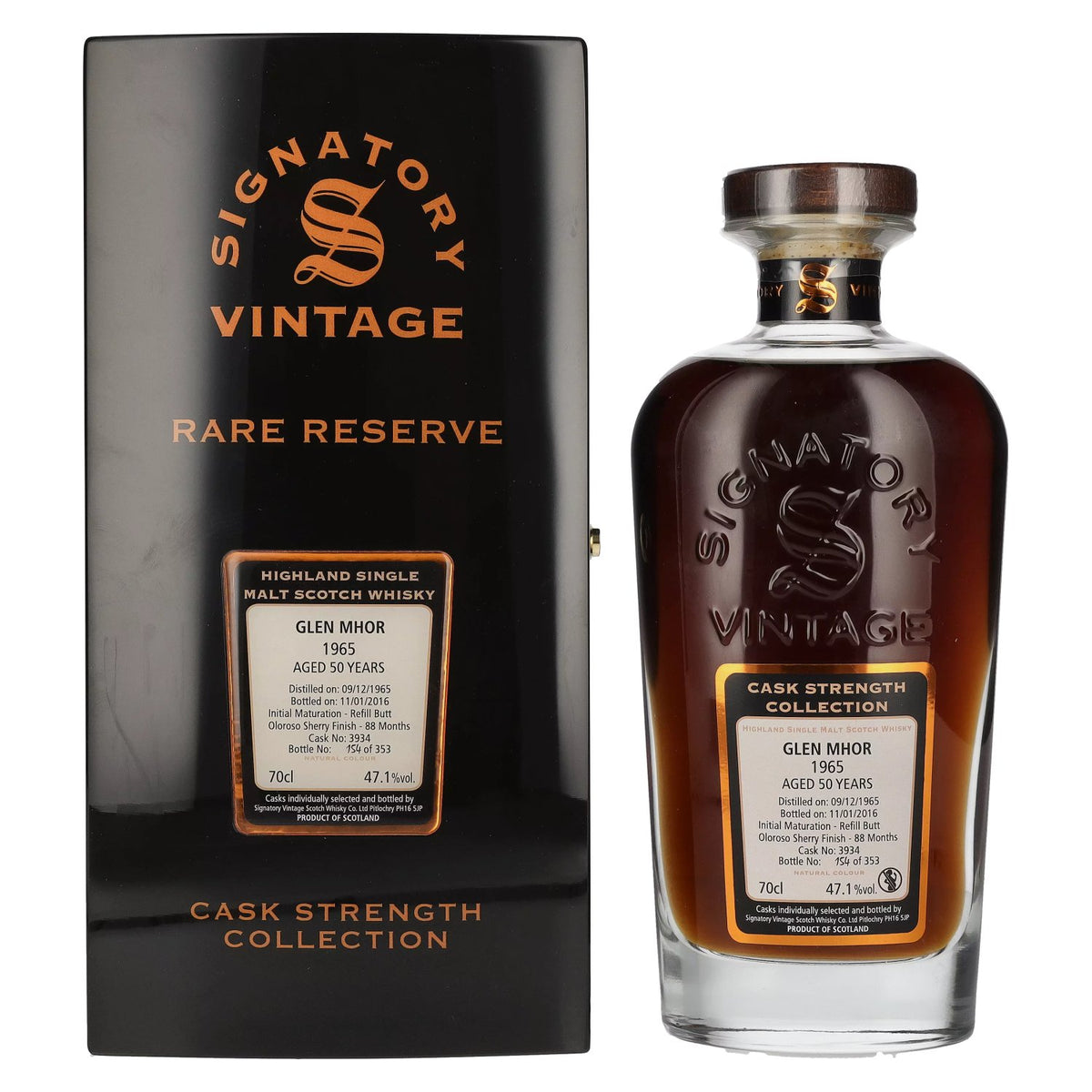 Signatory Vintage Glen Mhor RARE RESERVE 50 Years Old Cask Strength 1965 47.1% vol. 0.7 l in a wooden box