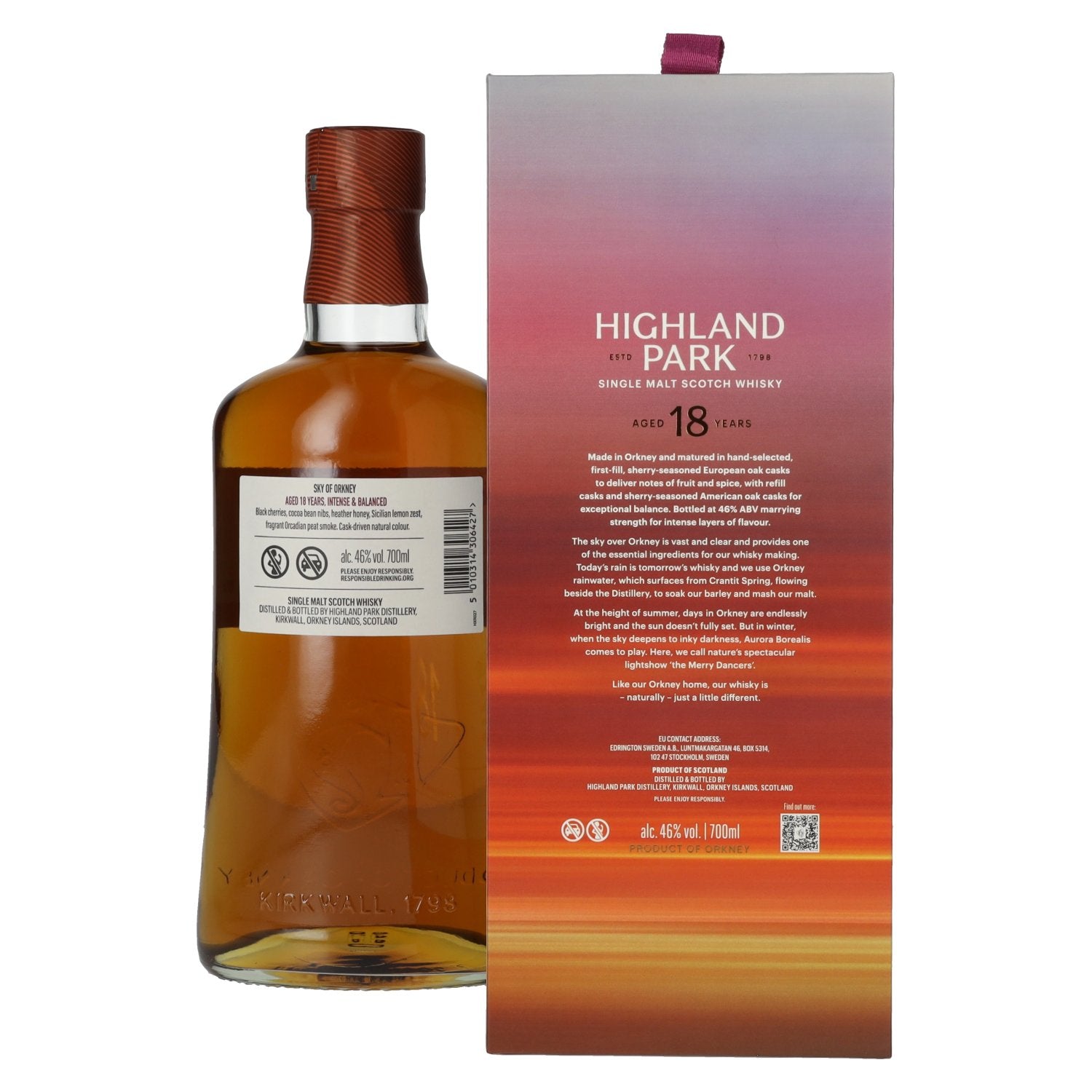 Highland Park 18 Years Old SKY OF Orkney Single Malt Scotch Whisky 46% Vol. 0,7l in geschenkverpakking