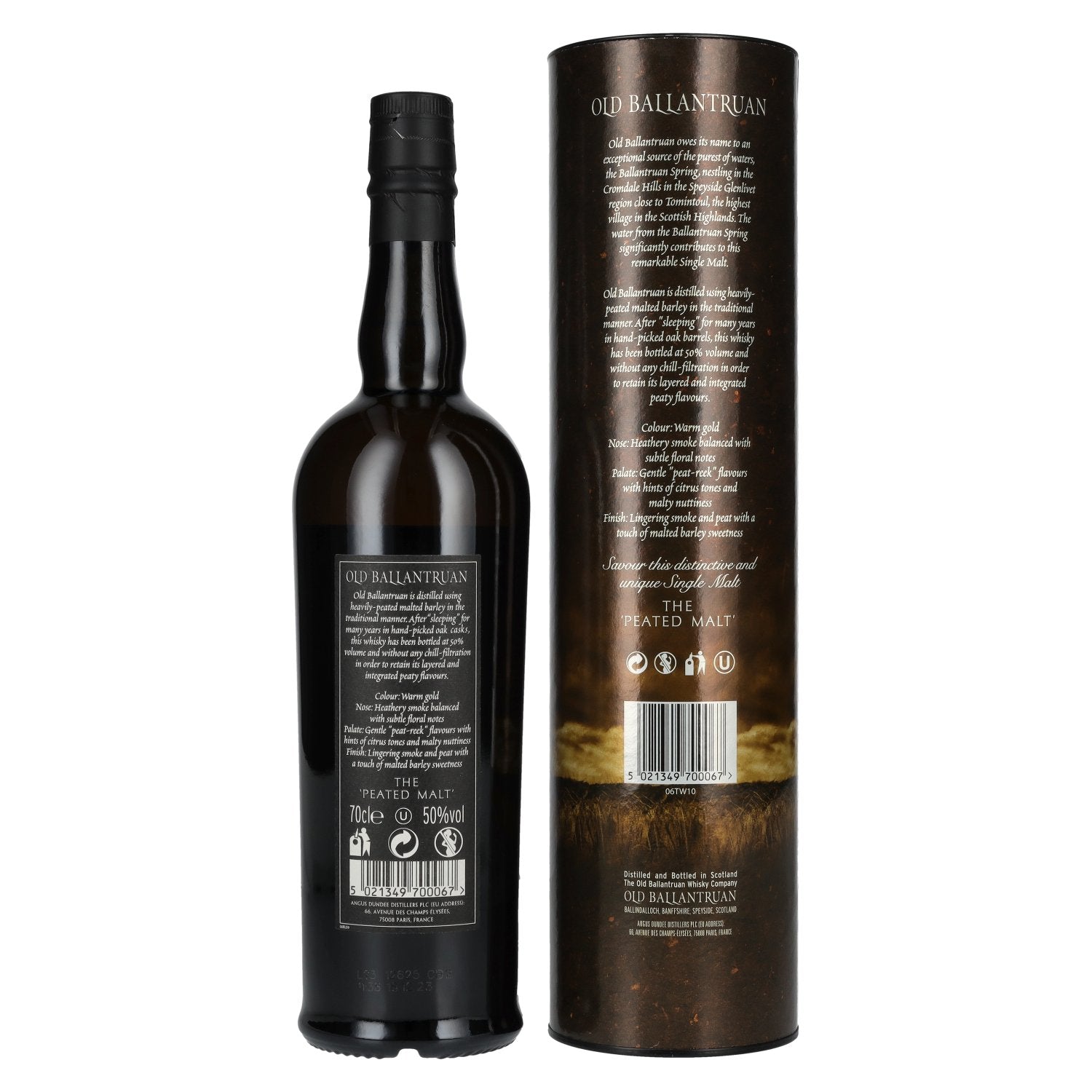 Old Ballantruan the Peated Malts Ongechillfilterd 50% Vol. 0,7l in geschenkverpakking