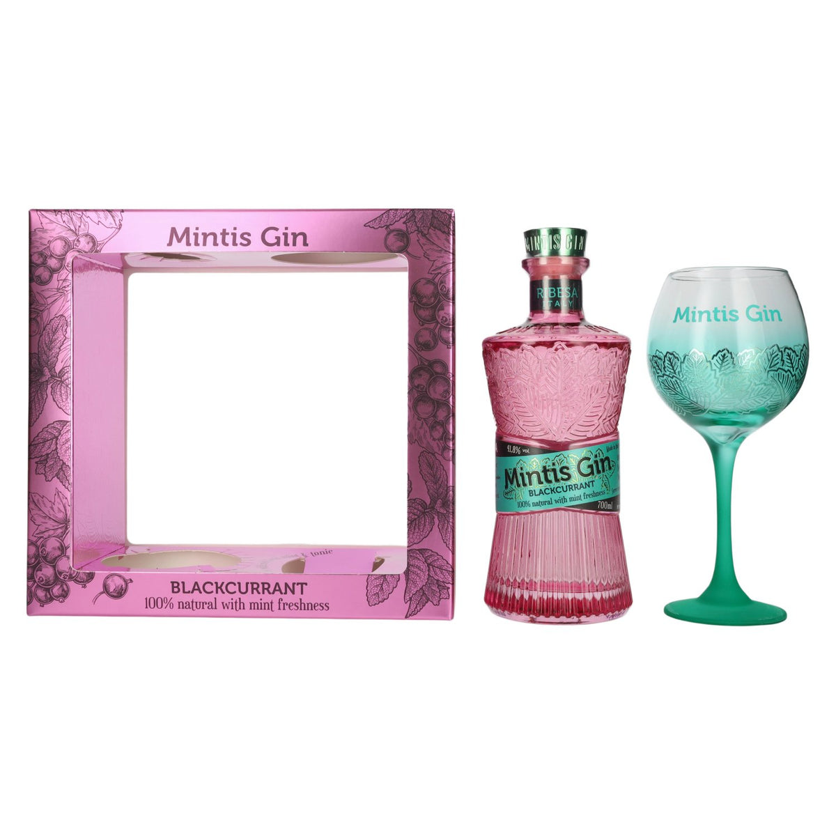 Mintis BLACKCURRANT Gin 41,8% Vol. 0,7l in Geschenkbox mit Glas