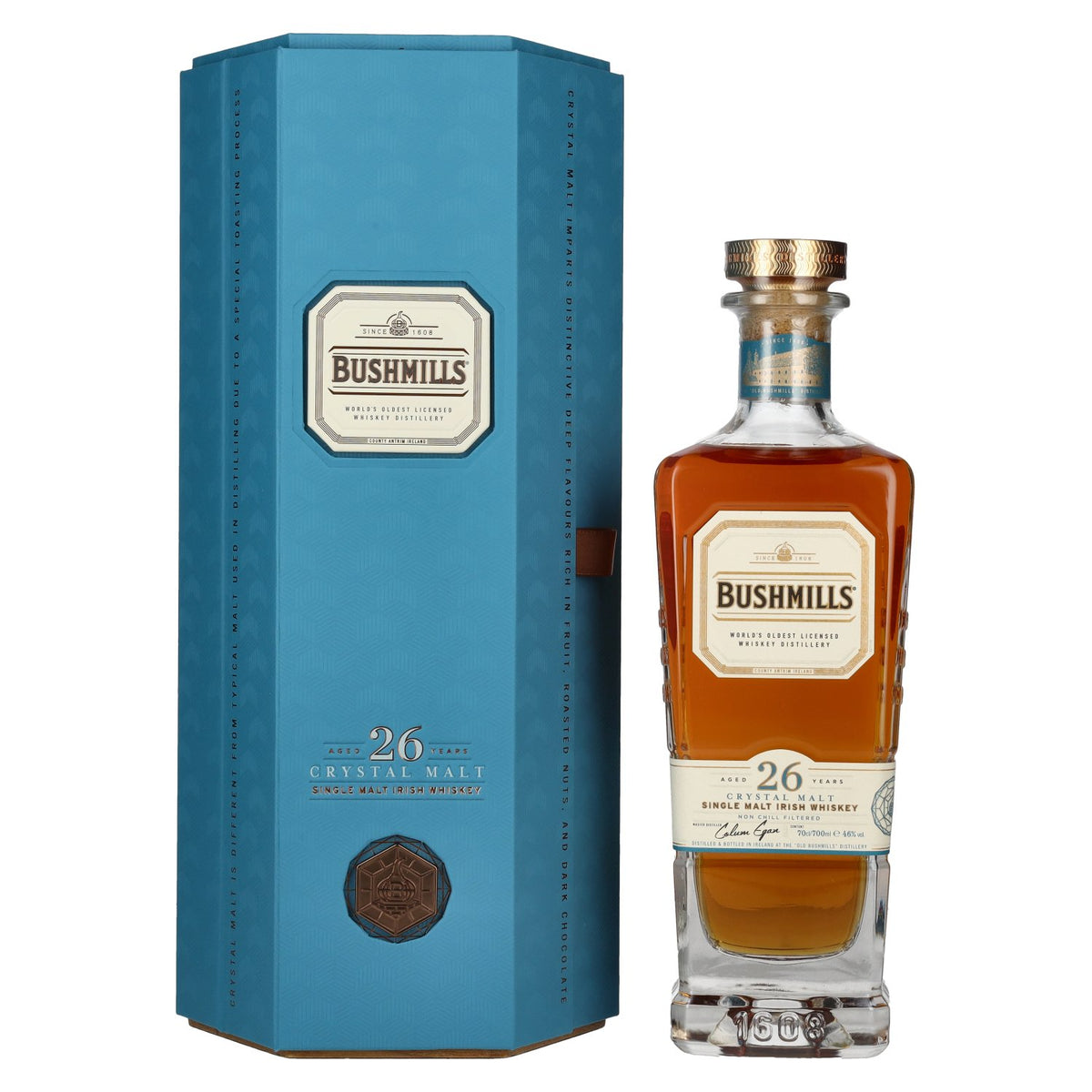 Bushmills 26 ans d'âge CRYSTAL MALT, whisky irlandais single malt, 46 % vol., 0,7 l, dans un coffret cadeau