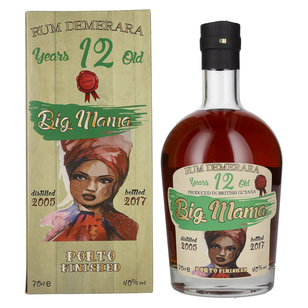 Rhum Big Mama 12 ans d'âge, affiné au Porto de Demerara, 40 % vol., 0,7 l, dans un coffret cadeau