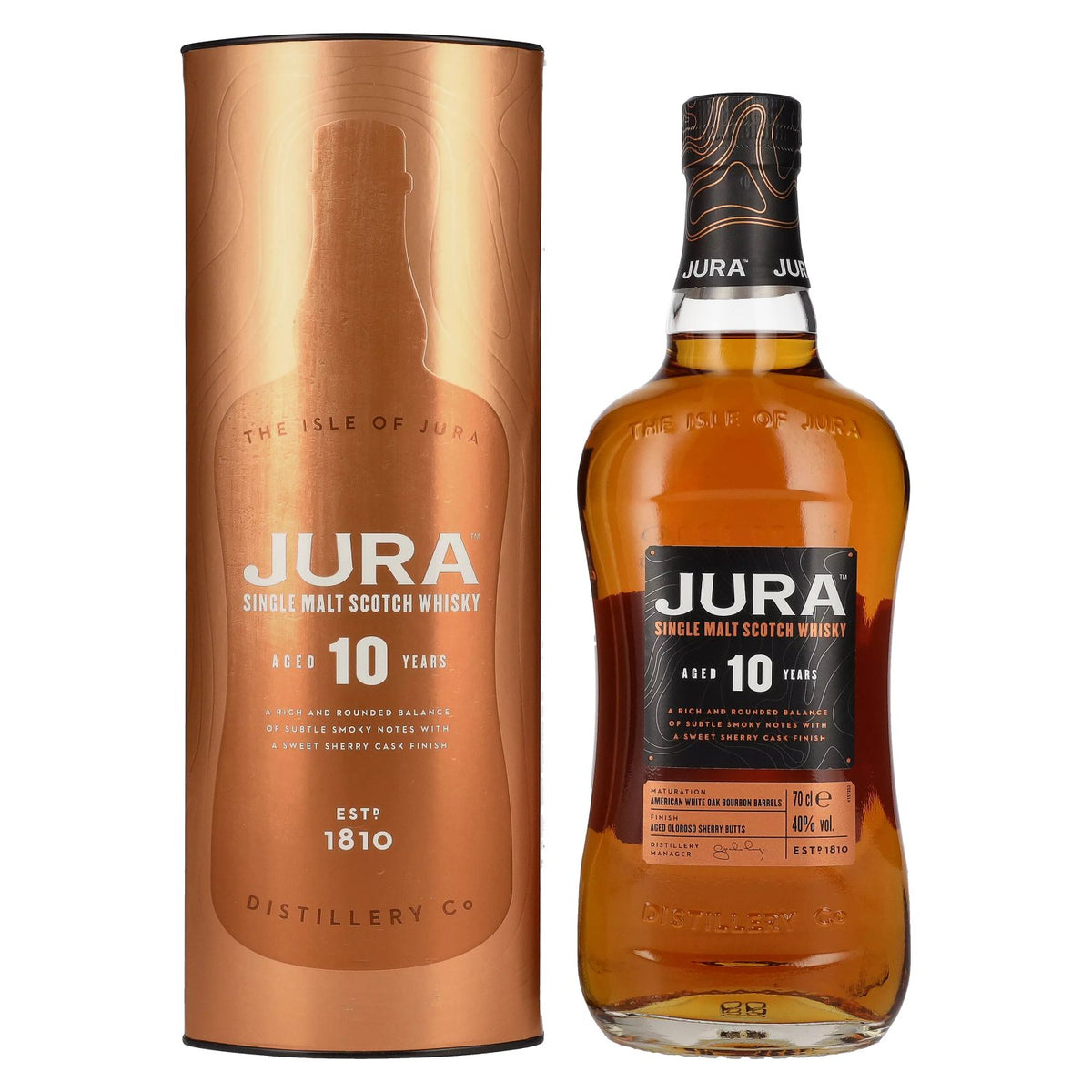 Whisky écossais single malt Jura 10 ans d'âge, 40 % vol., 0,7 l, dans un coffret cadeau