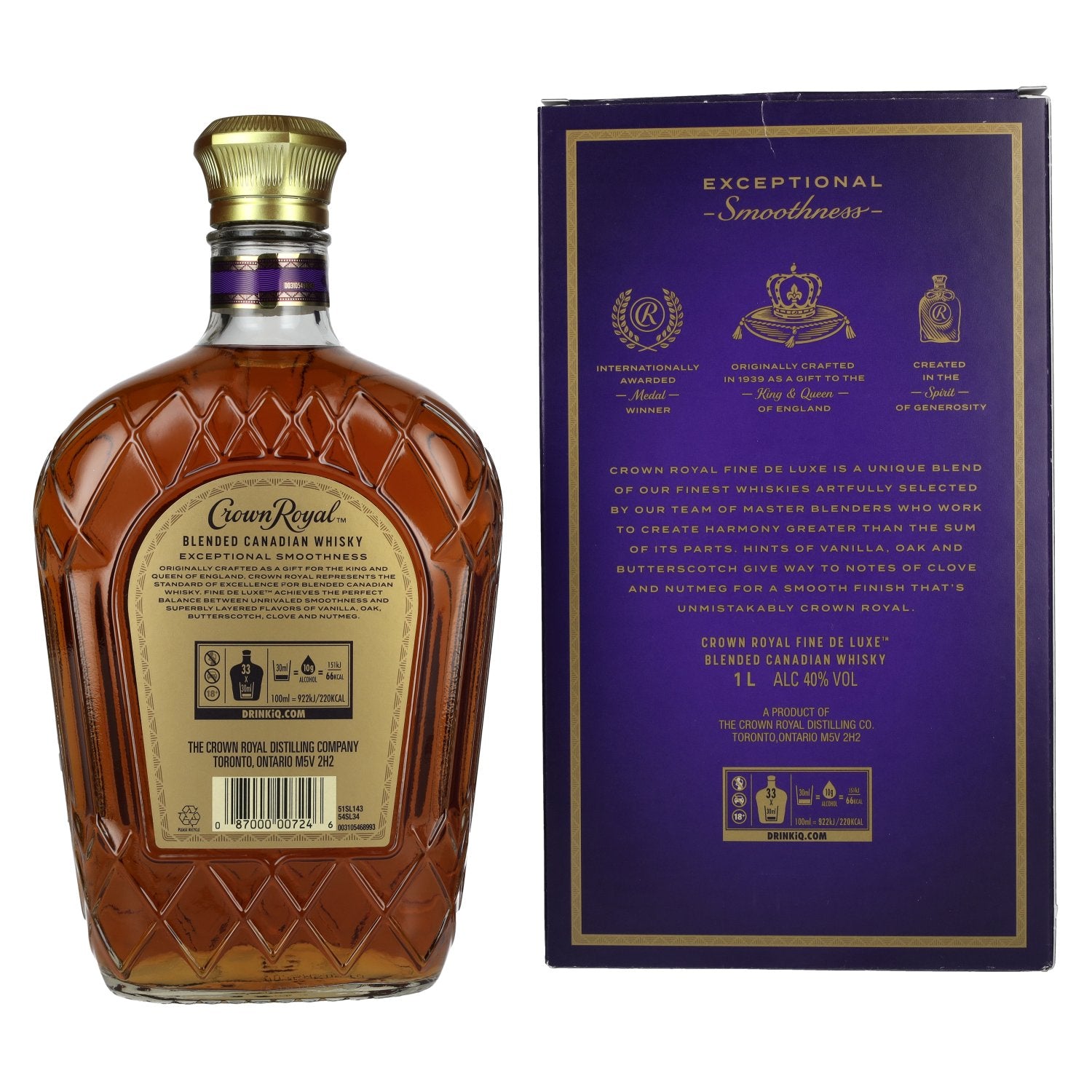 Crown Royal Fine De Luxe Blended Canadian Whisky 40% Vol. 1l in geschenkverpakking