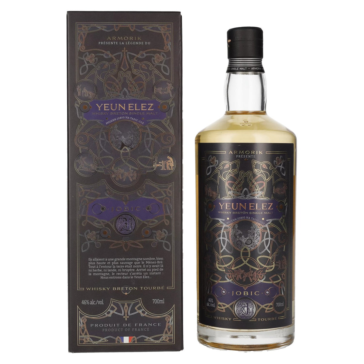 Armorik YEUN ELEZ Whisky Breton Single Malt JOBIC 46% vol. 0,7 l in geschenkverpakking