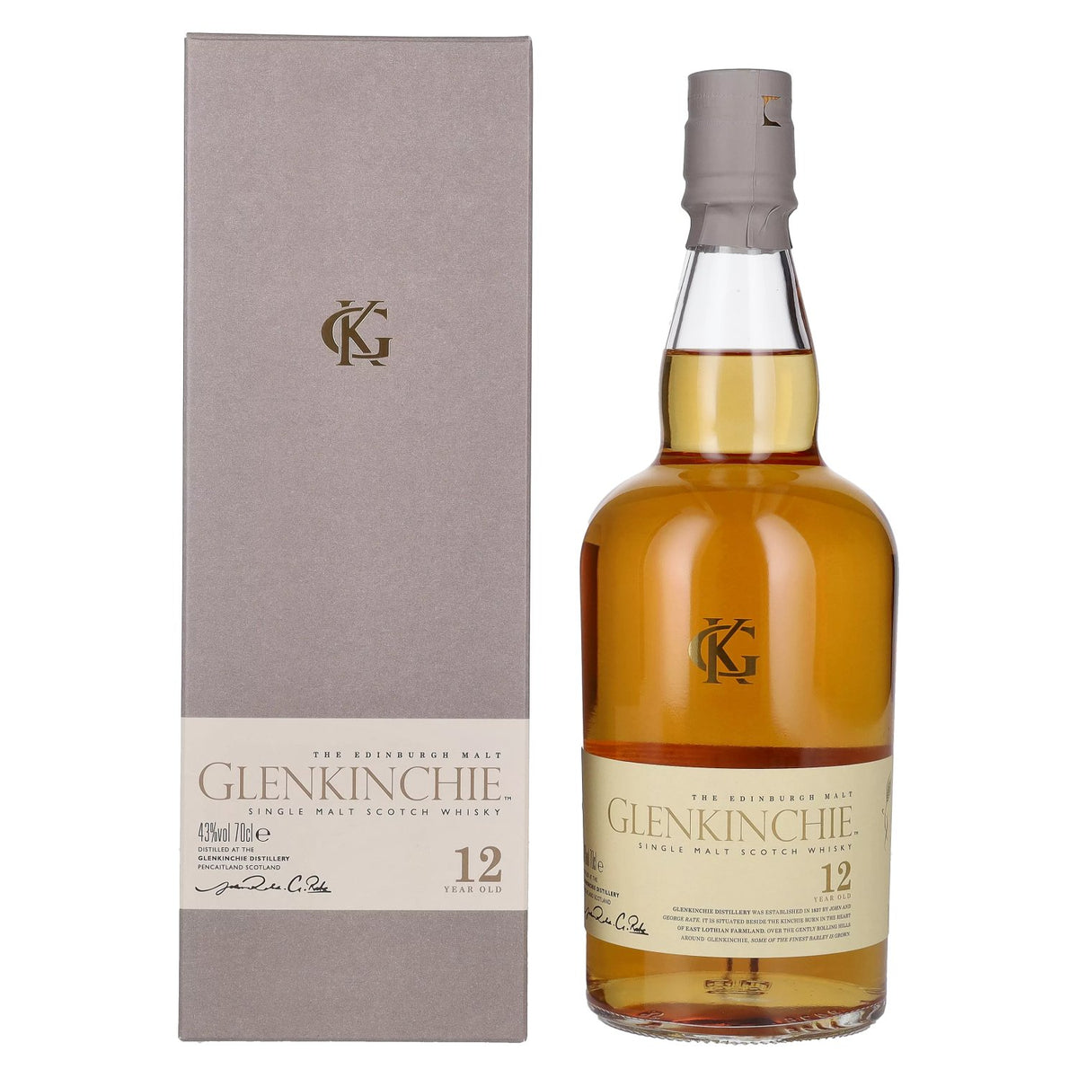 Whisky single malt écossais Glenkinchie 12 ans d'âge, 43 % vol., 0,7 l, dans un coffret cadeau
