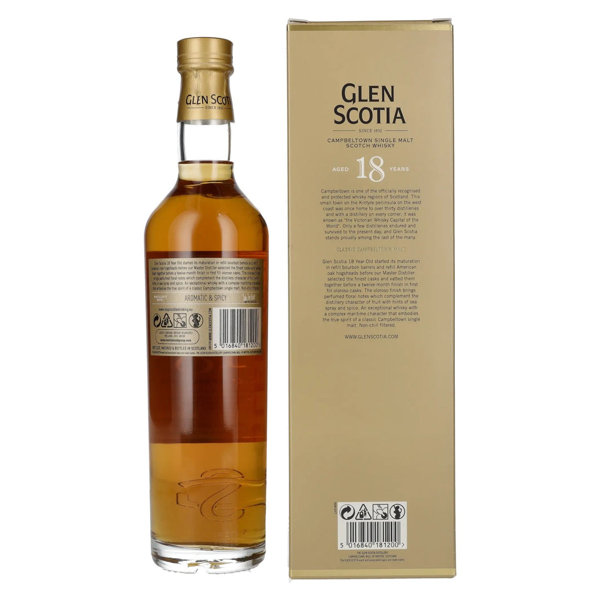 Glen Scotia 18 Years Old Single Malt Scotch Whisky 46% vol. 0,7 l in geschenkverpakking