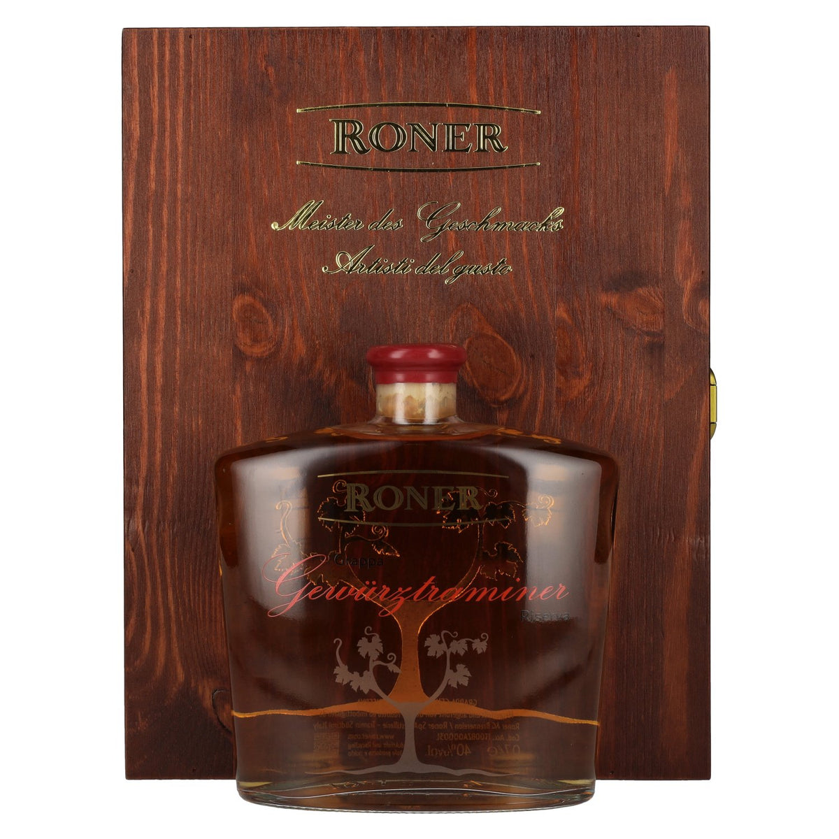 Roner Grappa Gewürztraminer Riserva 40% vol. 0,7 l in houten kist