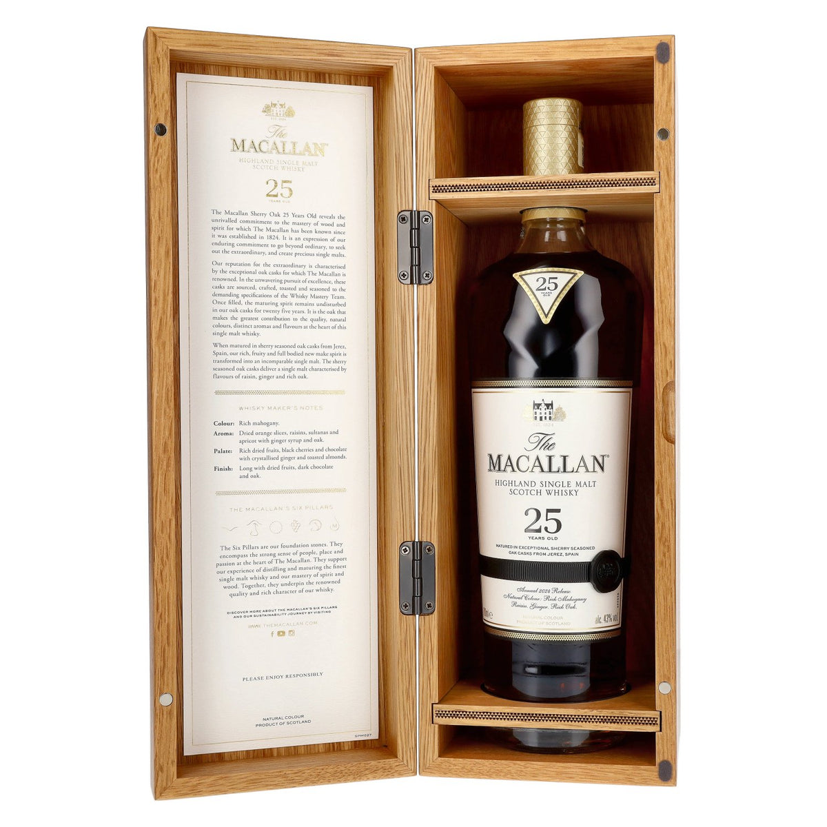 The Macallan 25 Years Old SHERRY OAK 2024 43% ABV 0.7l in a wooden box
