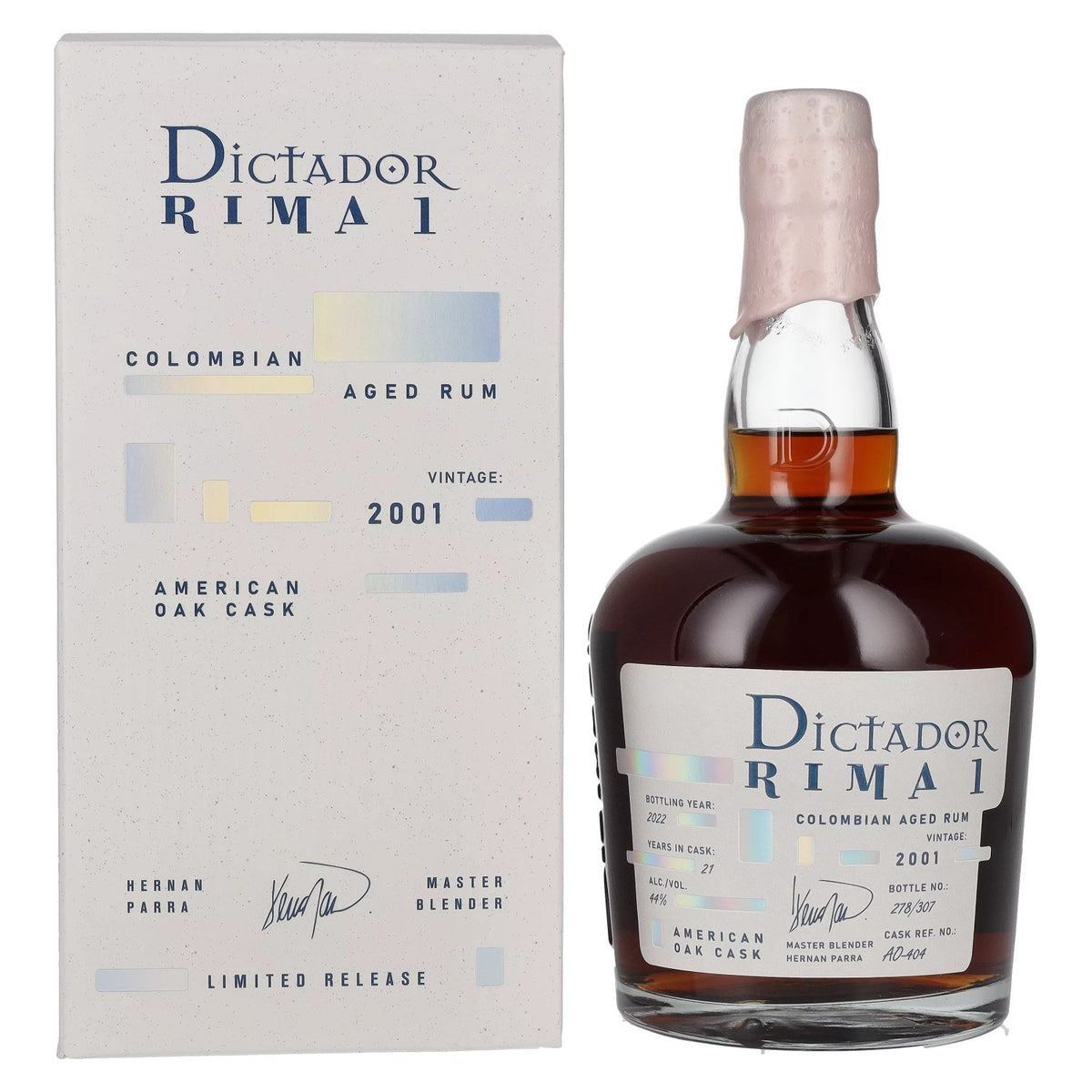Dictador RIMA 1 21 ans d'âge, fût de chêne américain, millésime 2001, 44 % vol., 0,7 l, dans un coffret cadeau