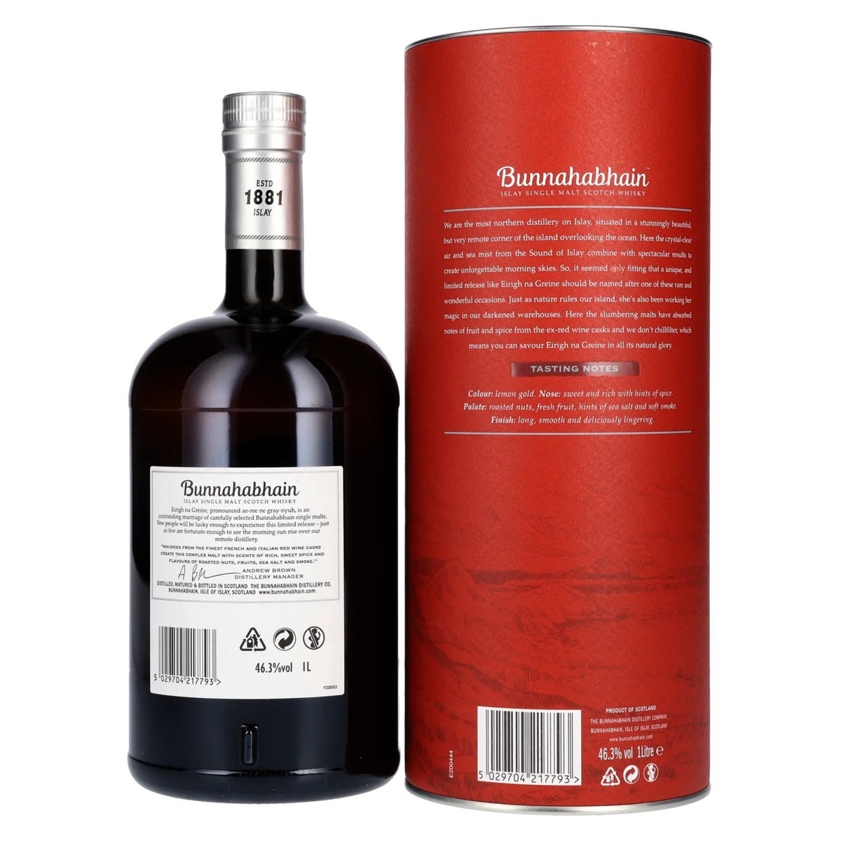 Bunnahabhain EIRIGH NA GREINE Islay Single Malt Scotch Whisky 46,3% vol. 1 l in geschenkverpakking