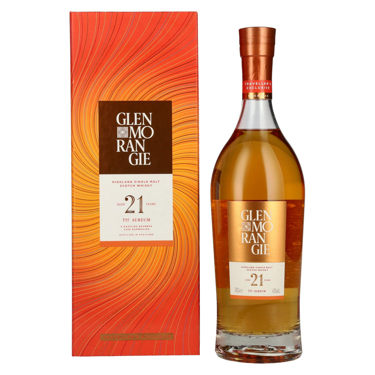 Glenmorangie Aureum 21 ans d'âge, single malt des Highlands, édition exclusive pour les voyageurs, 43 % vol., 0,7 l, dans un coffret cadeau