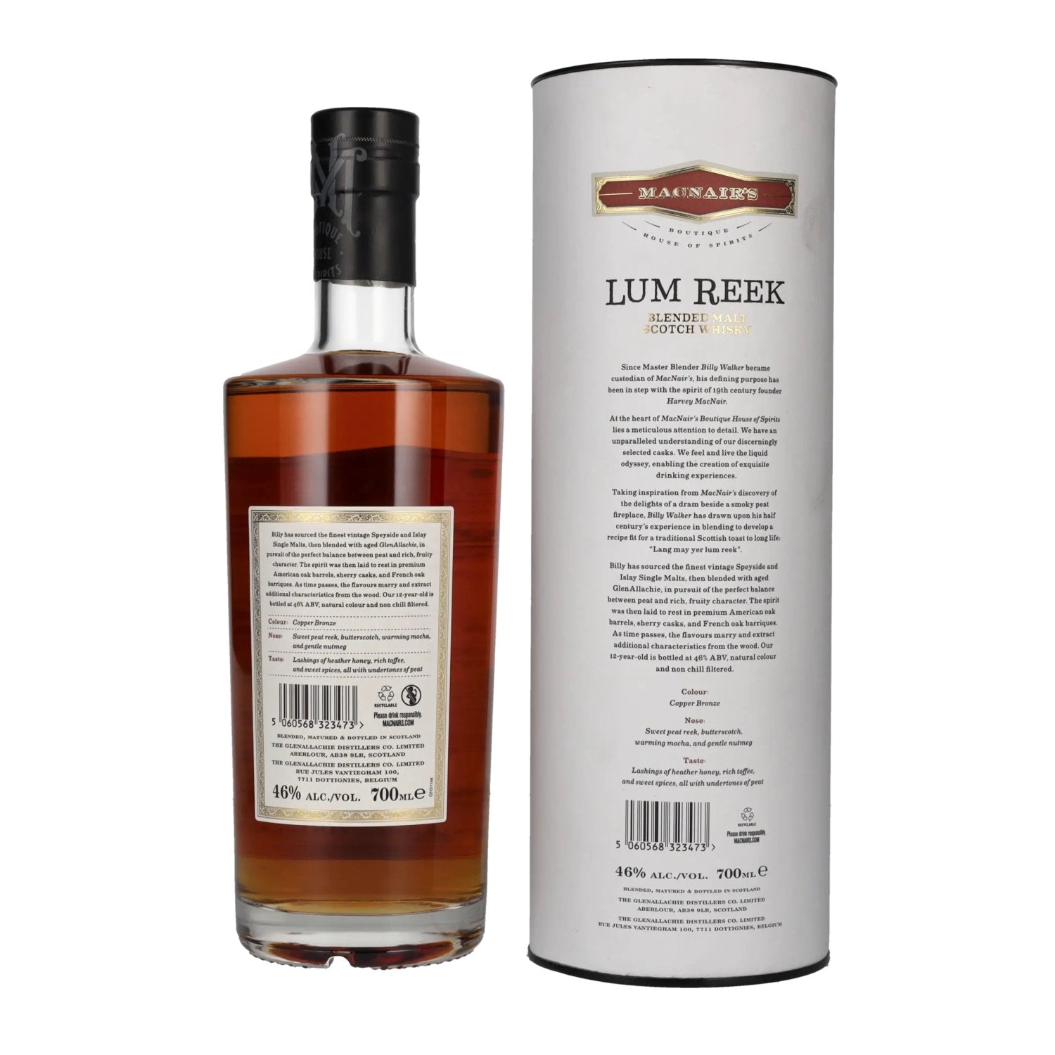 MacNair's Lum Reek 12 Years Old PEATED 46% Vol. 0,7l en boîte cadeau