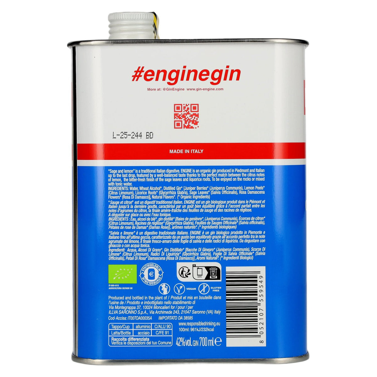 ENGINE Organic Italian Gin 42% ABV 0.7 l