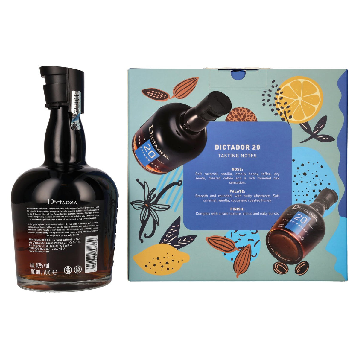 Dictador 20 Years Old ICON RESERVE Colombiaanse rum 40% vol. 0,7 l in geschenkverpakking met 2 glazen