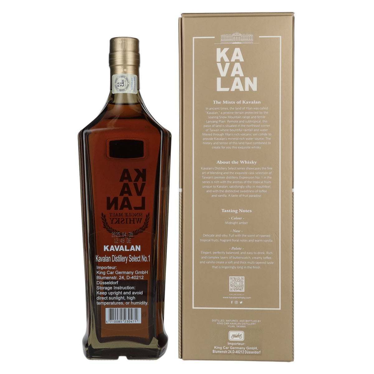Kavalan Whisky single malt DISTILLERY SELECT n° 1, 40 % vol., 0,7 l, dans un coffret cadeau