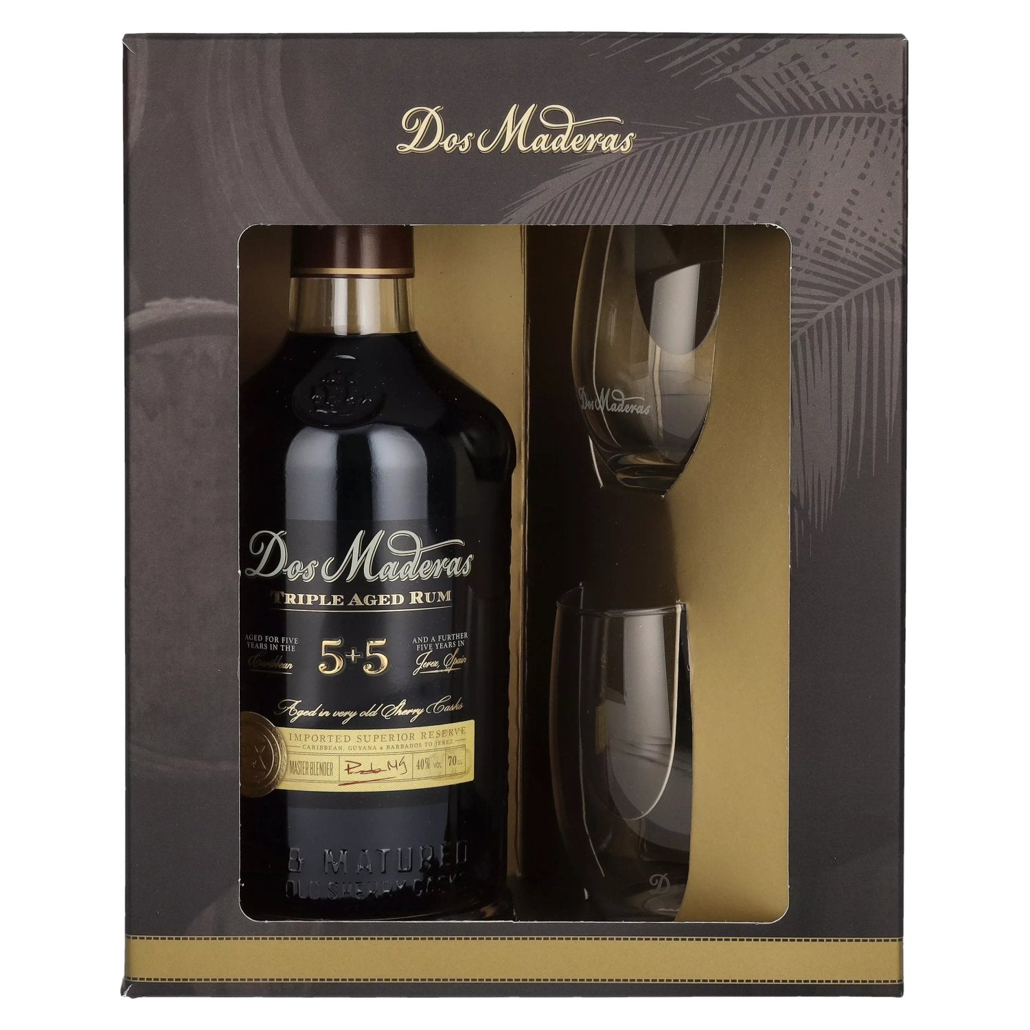 Dos Maderas PX 5+5 Years Old Triple Aged Spirit Drink 40% Vol. 0,7l in Geschenkbox mit 2 Gläsern