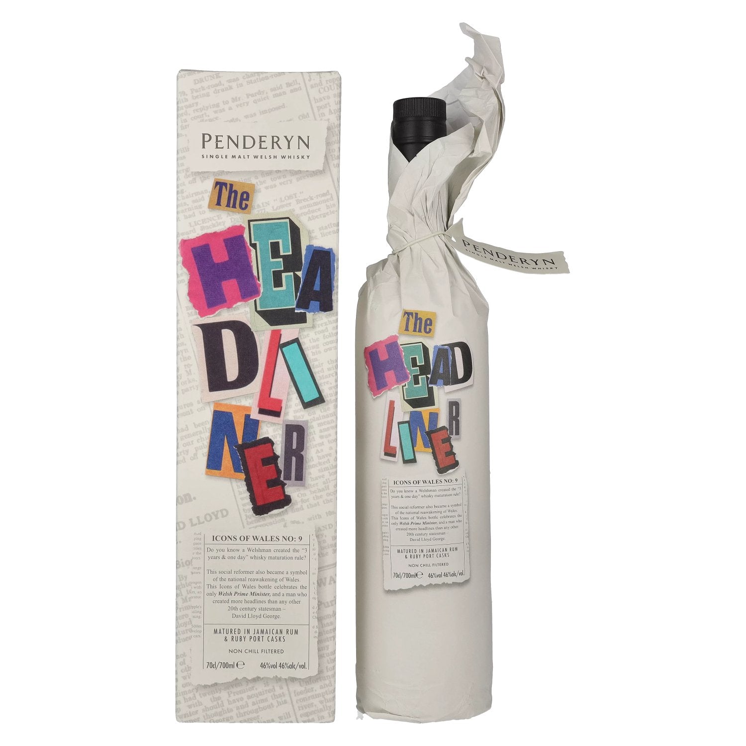 Penderyn THE HEADLINER Welsh Whiskey Icons of Wales Nr. 9 46% Vol. 0.7l in geschenkverpakking