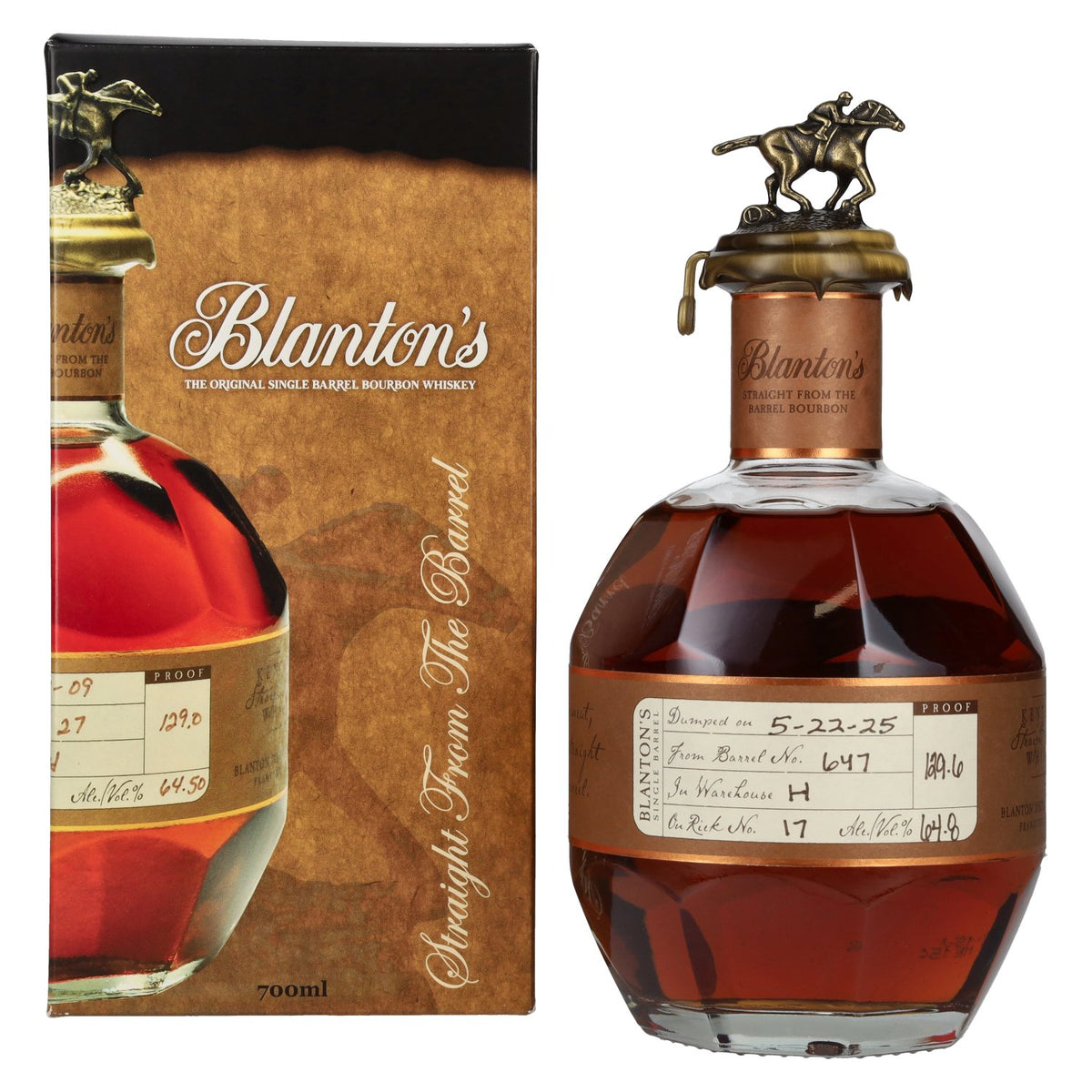 Blanton's STRAIGHT FROM THE BARREL BOURBON 64,8% vol. 0,7 l in geschenkverpakking