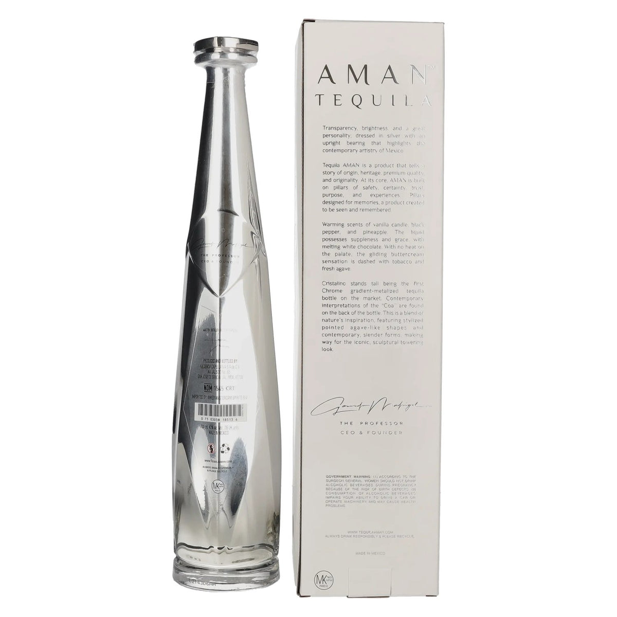 Aman Tequila Añejo Cristalino 100% Puro de Agave 40% ABV 0.7l in a gift box