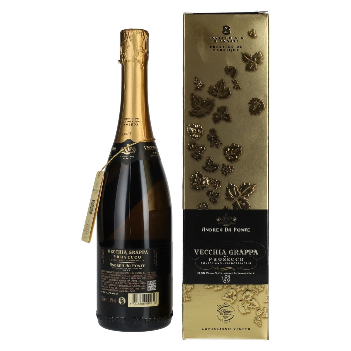 Andrea Da Ponte Vecchia Grappa di Prosecco 8 Annate 42% vol. 0,7 l in geschenkverpakking