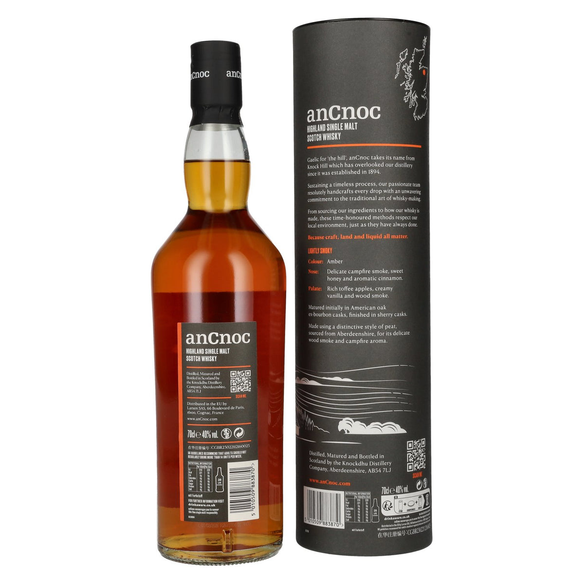 AnCnoc Highland Single Malt Scotch Whisky Peated Sherry Cask Finish 40% vol. 0.7 l in a gift box