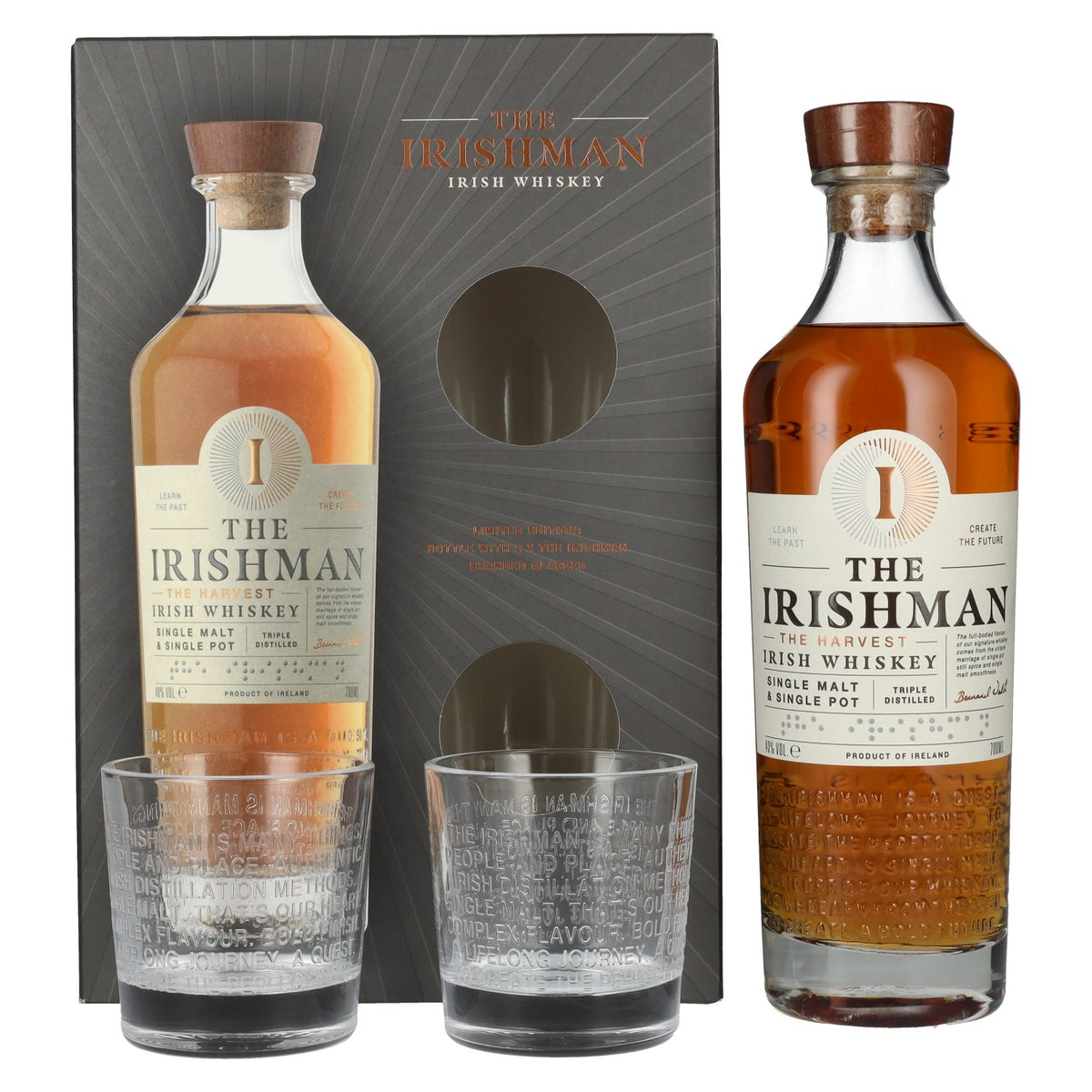 The Irishman THE HARVEST Single Malt Irish Whisky 40% ABV, 0.7l, in a gift box with 2 glasses