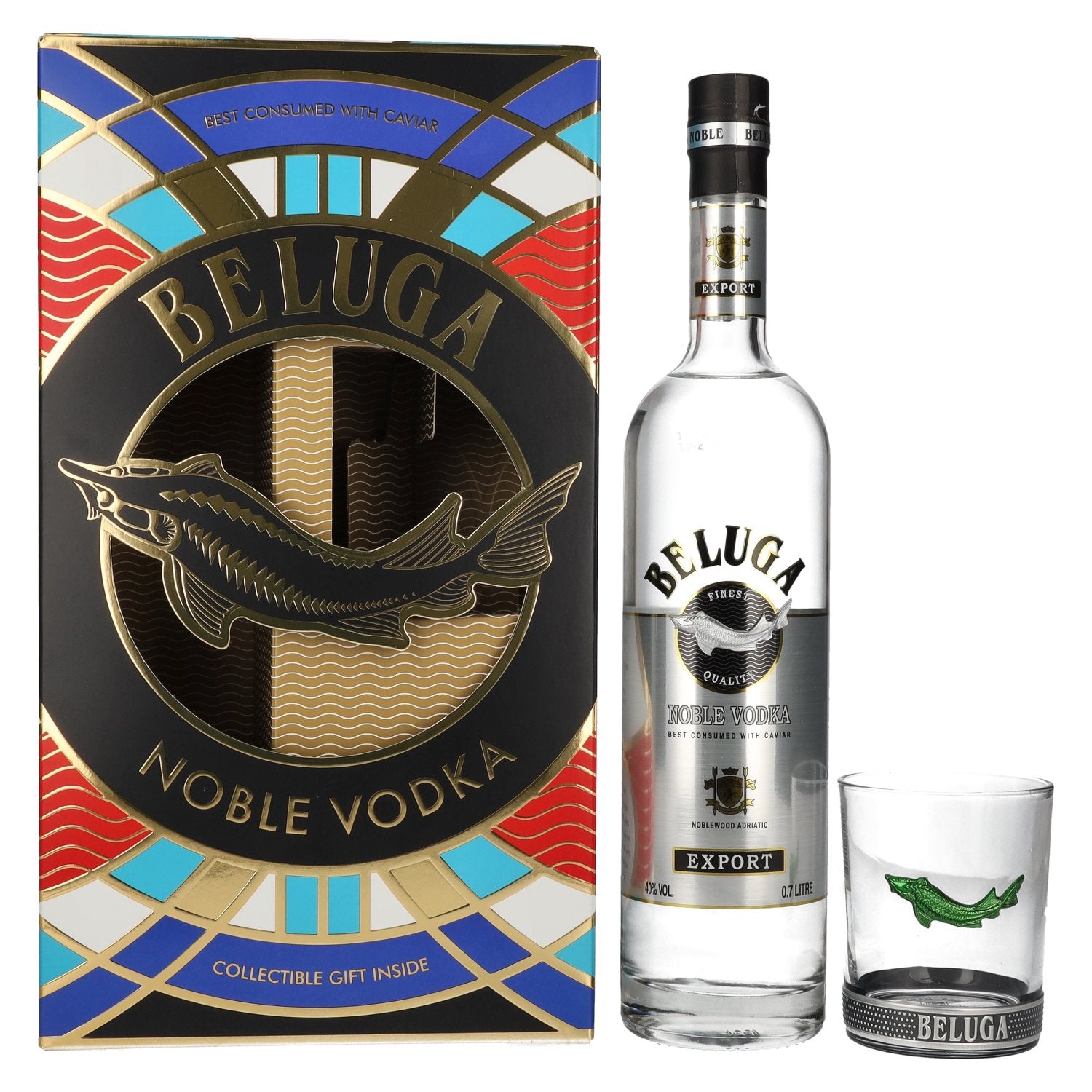 Beluga Noble Vodka EXPORT Montenegro 40% Vol. 0,7l in gift box with glass