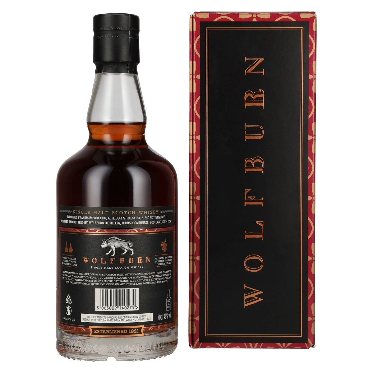 Wolfburn 10 Years Old No. 416 Small Batch Release Single Malt Scotch Whisky 46% ABV 0.7l in a gift box