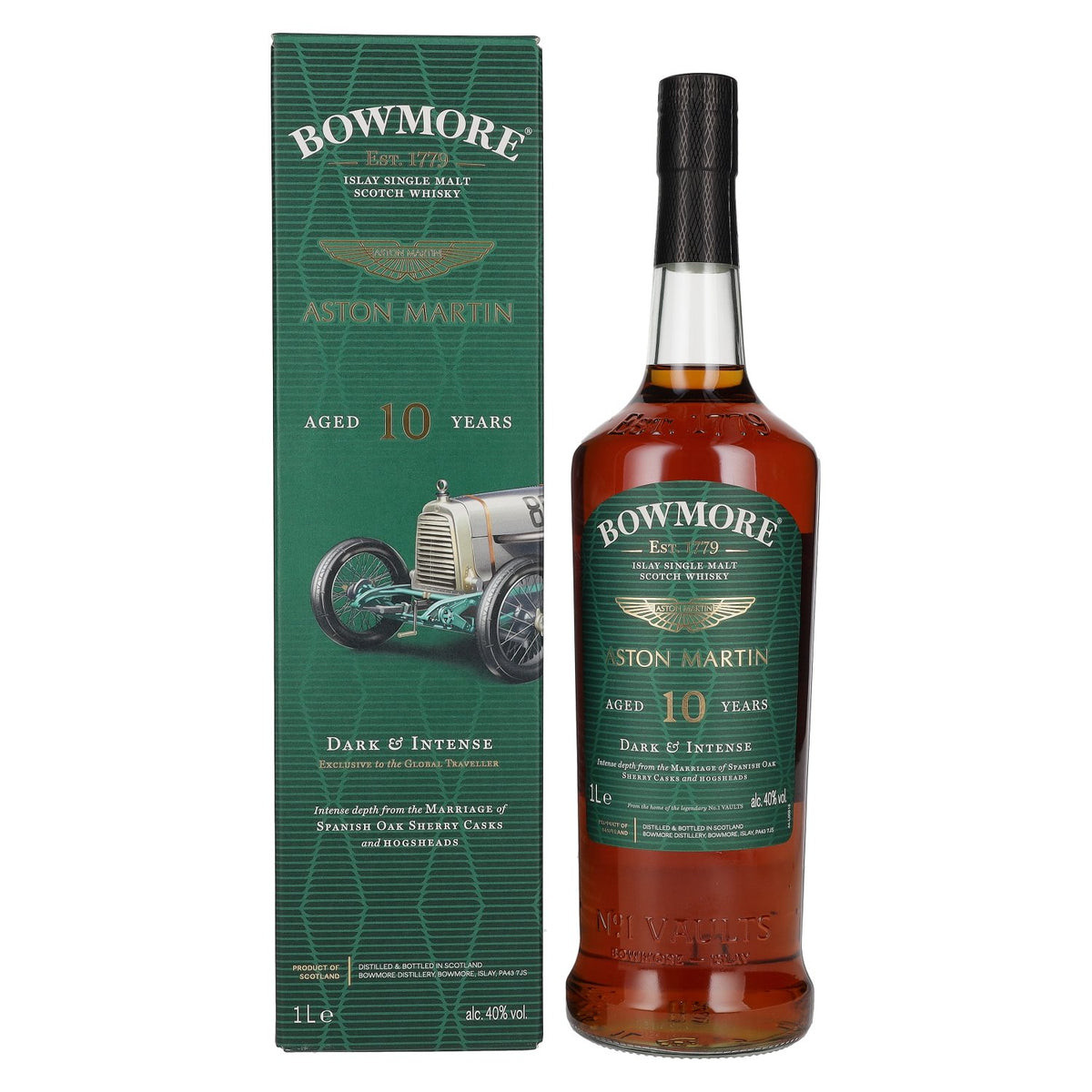 Bowmore 10 Years Old ASTON MARTIN Dark &amp; Intense 40% vol. 1 l in geschenkverpakking