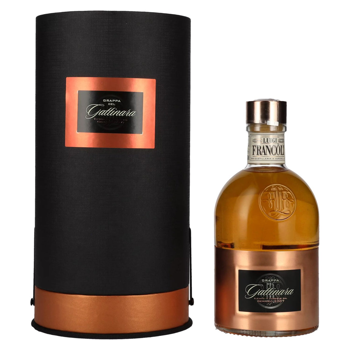 Luigi Francoli Grappa Gattinara Elvata in barriques 44% vol. 0,5 l in geschenkverpakking