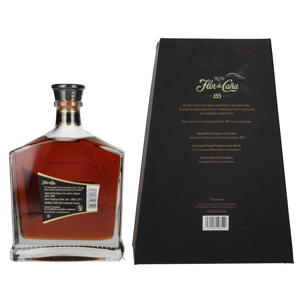 Flor de Caña 25 Years Old Slow Aged Single Estate Rum 40% ABV 0.7l in a gift box