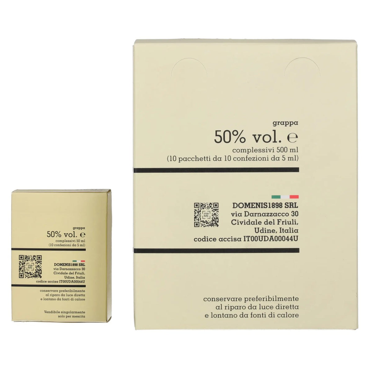 Domenis 1898 STORICA BIANCA Grappa 50% vol. 10 x 10 x 0,005 l in geschenkverpakking