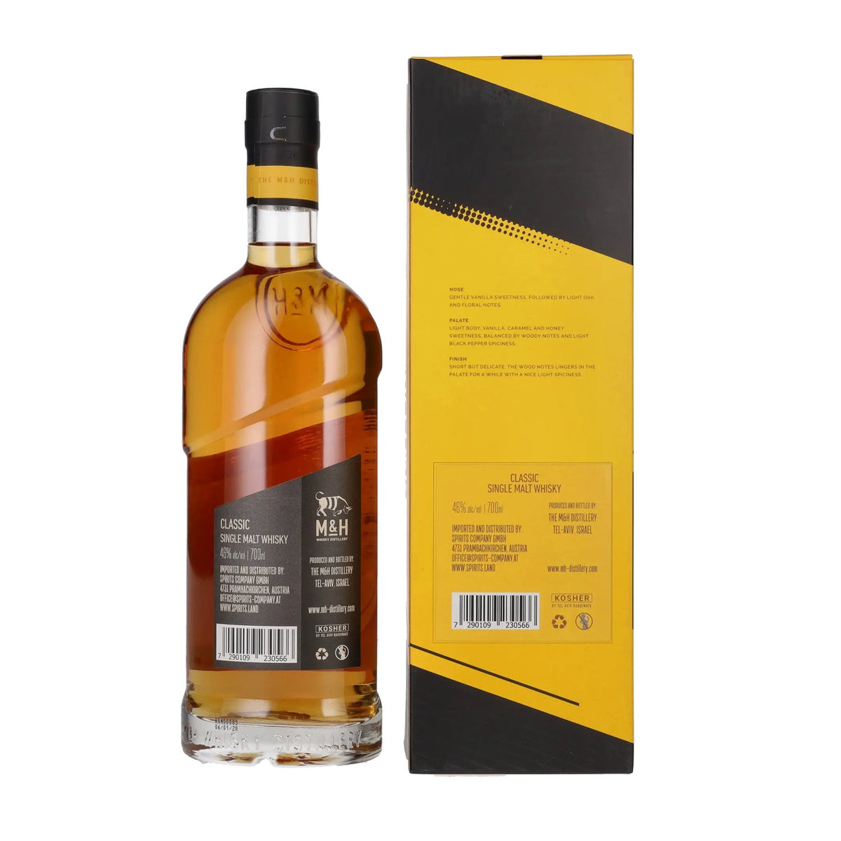 M&amp;H Classic Single Malt Whisky 46% vol. 0,7 l in geschenkverpakking