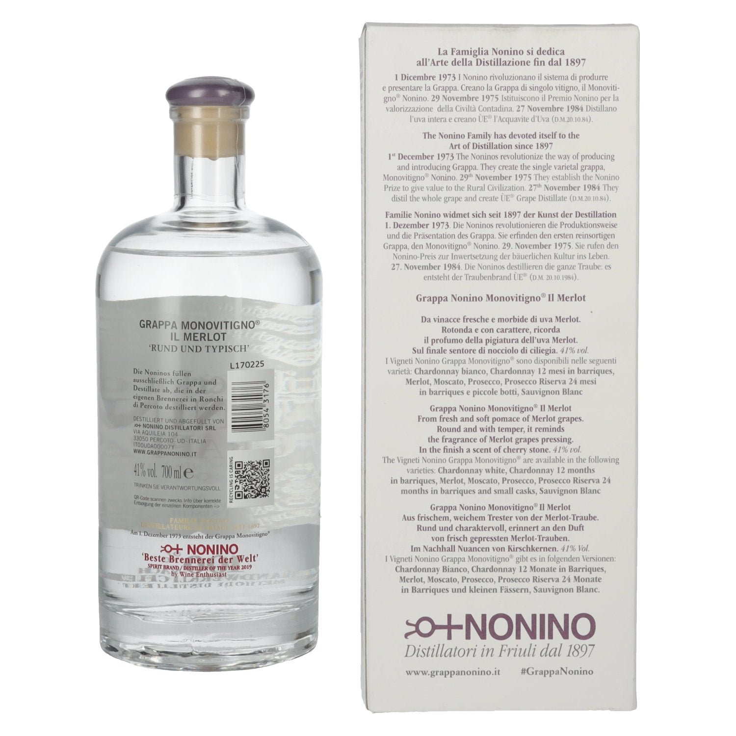 Nonino Grappa Monovitigno il Merlot 41% Vol. 0,7l in geschenkverpakking