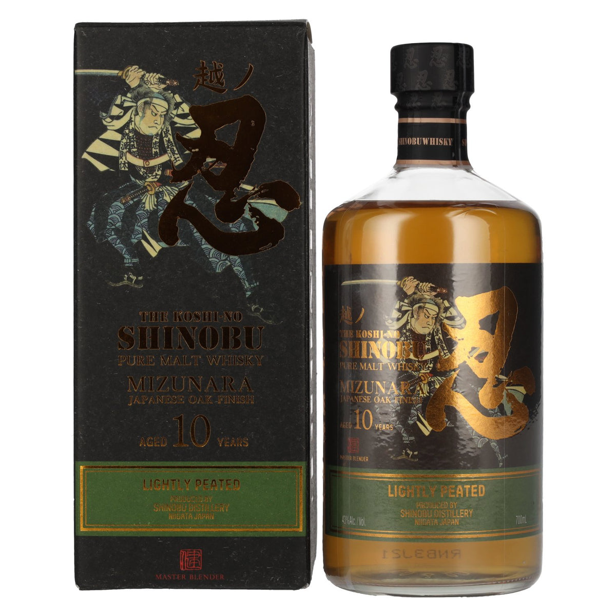 The Koshi-No The Shinobu Pure Malt 10 Years Old Lightly Peated Mizunara Oak Finish 43% ABV 0.7l in a gift box
