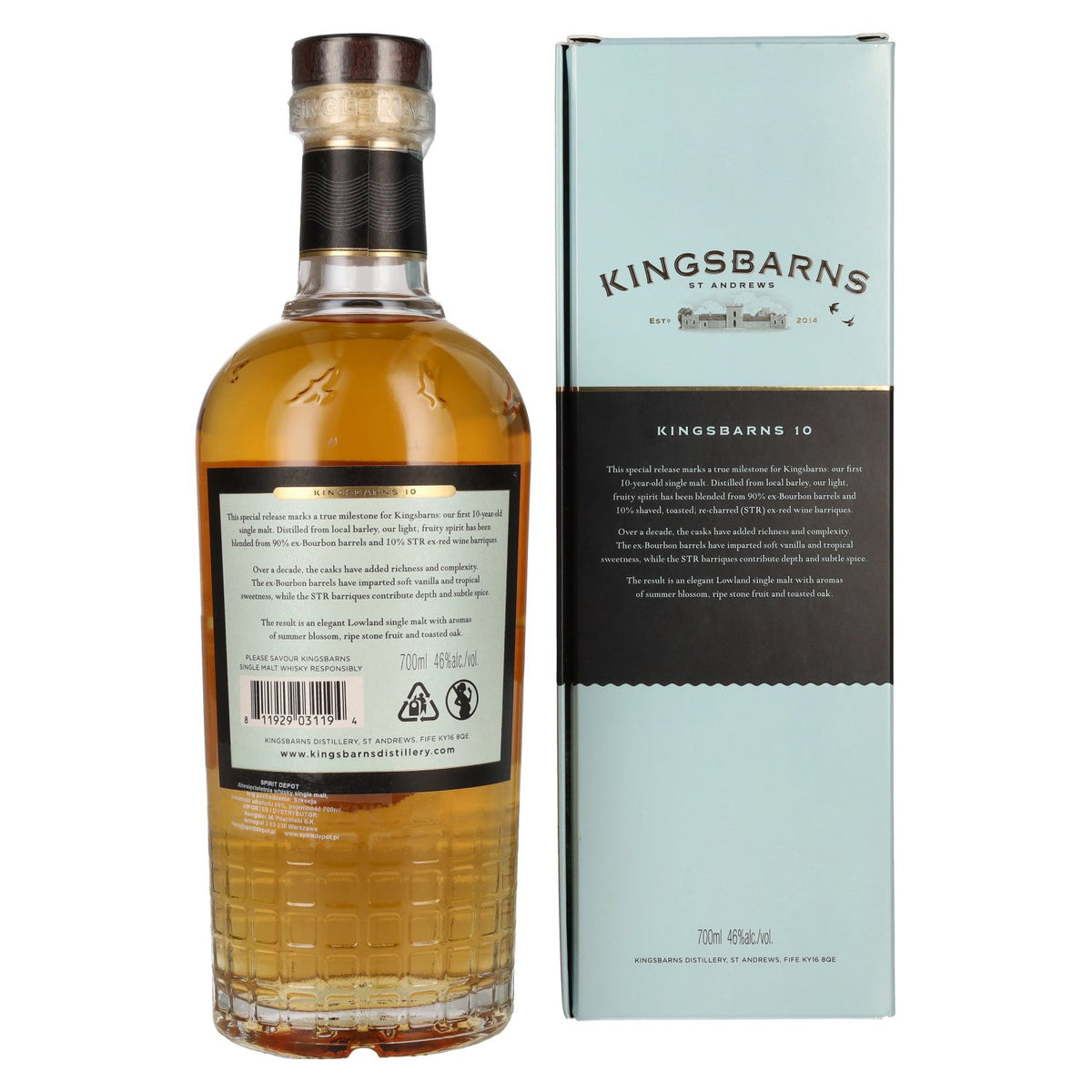 Kingsbarns 10 Years Old Lowland Single Malt Scotch Whisky Limited Release 46% Vol. 0,7l in Geschenkbox