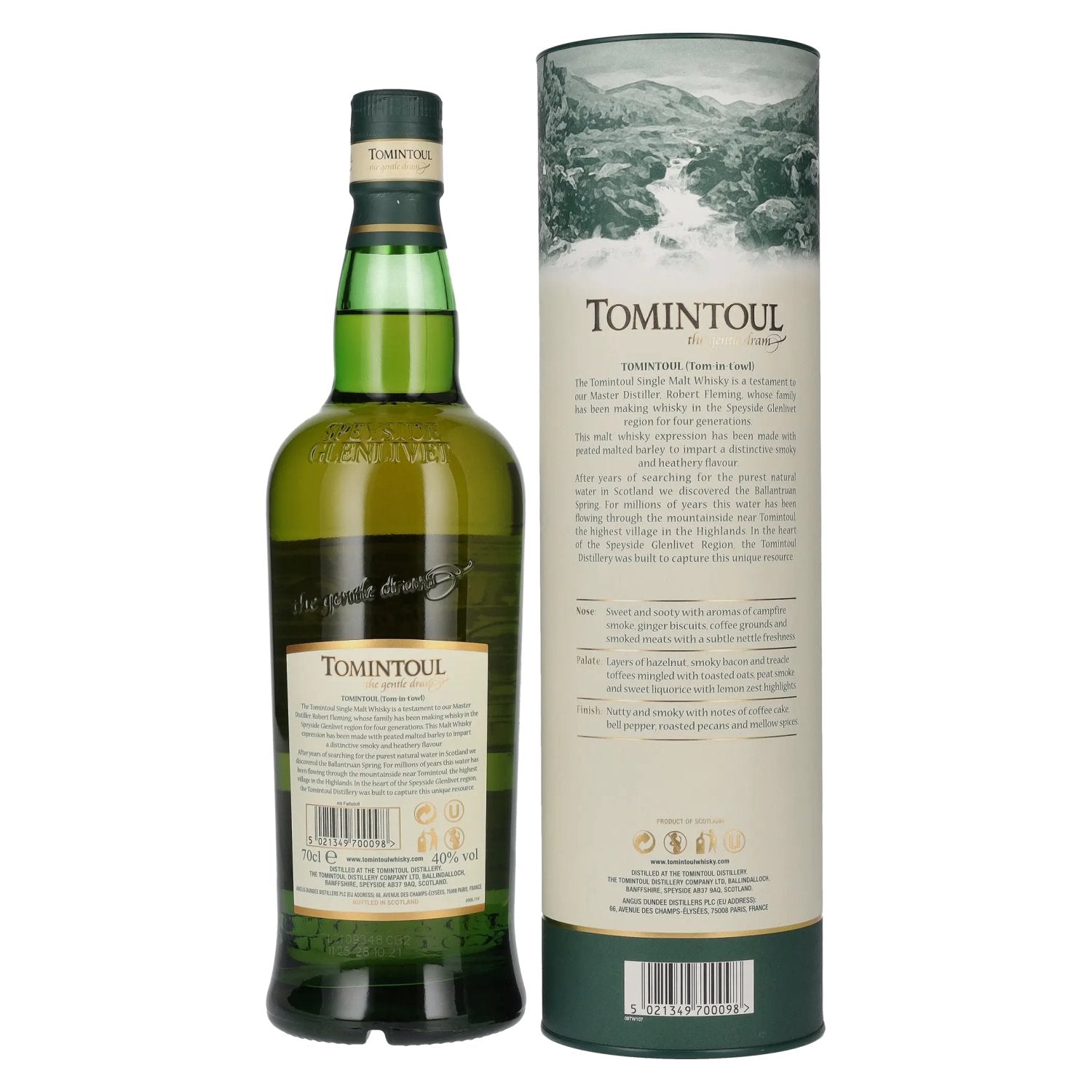 Tomintoul Single Peated Malt MET EEN PEATJE TANG 40% Vol. 0,7l in geschenkverpakking