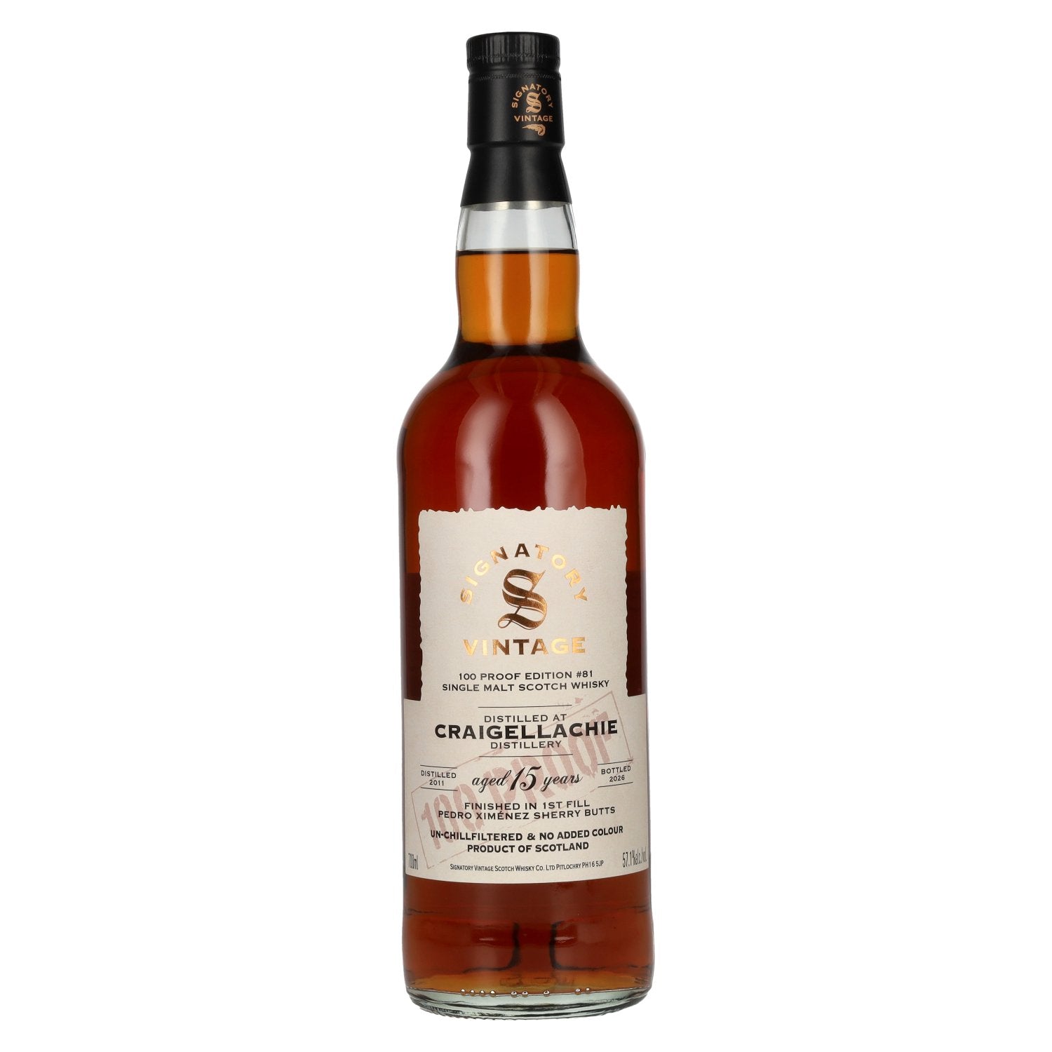 Signatory Vintage 100 Proof Edition Craigellachie 15 jaar oude single malt #81 2011 57,1% vol. 0,7 l