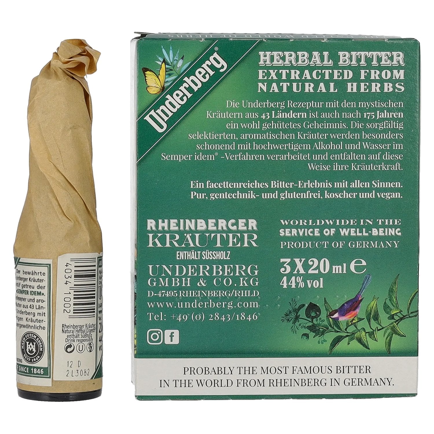 Underberg Natural Herbal Digestif 44% Vol. 3x0,02l