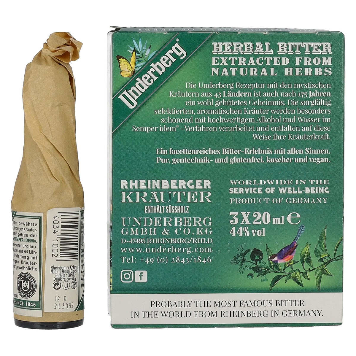 Underberg Natural Herbal Digestif 44% vol. 3 x 0.02 l