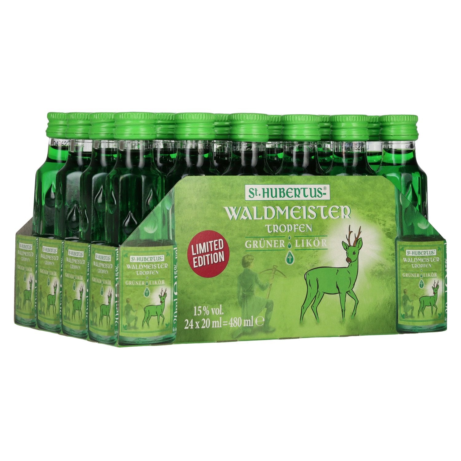 St. Hubertus WALDMEISTER Tropfen Grüner-Likör Limited Edition 15% Vol. 24x0,02l