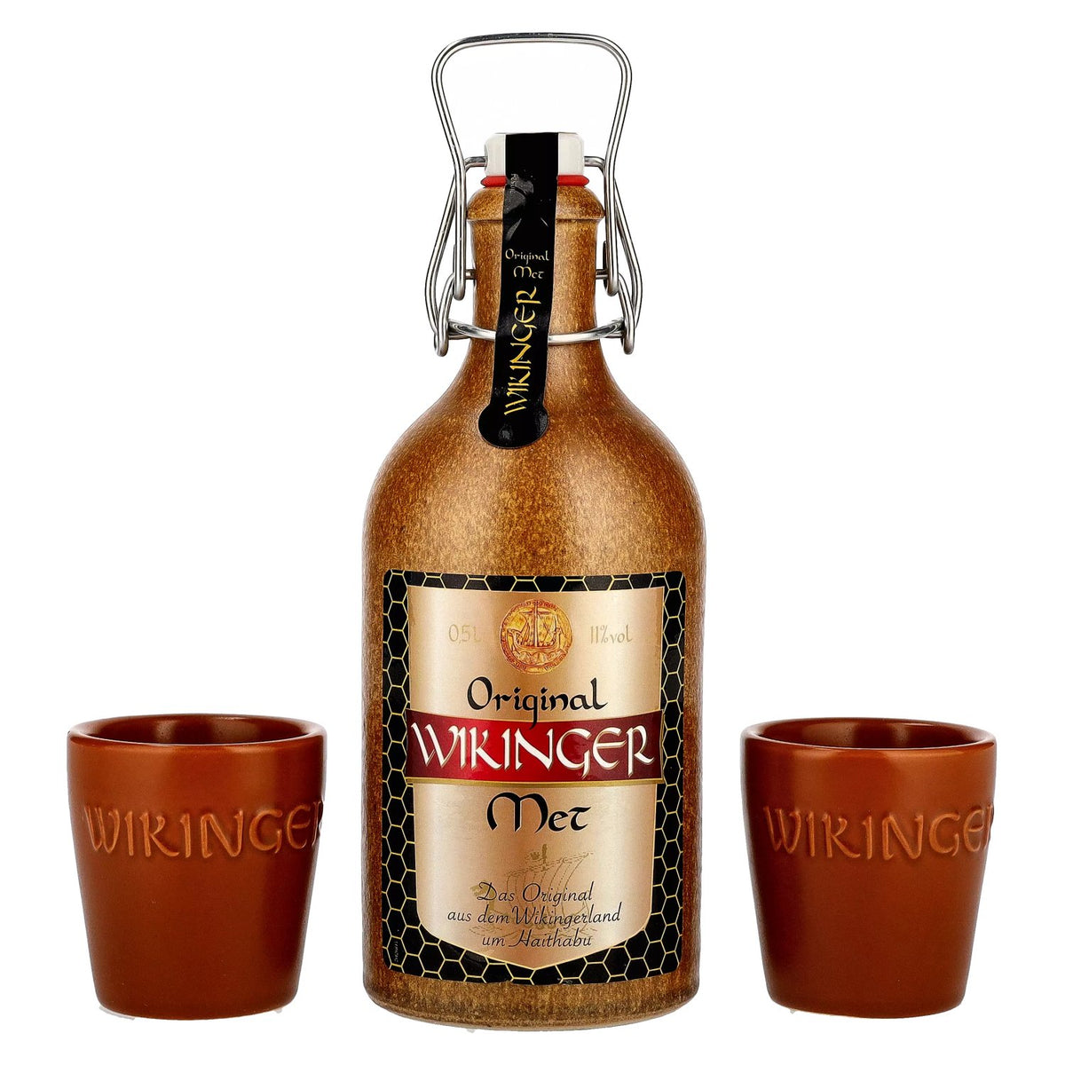 Wikinger Met Original 11 % vol., 0,5 l, dans une cruche en terre cuite avec 2 tasses en terre cuite