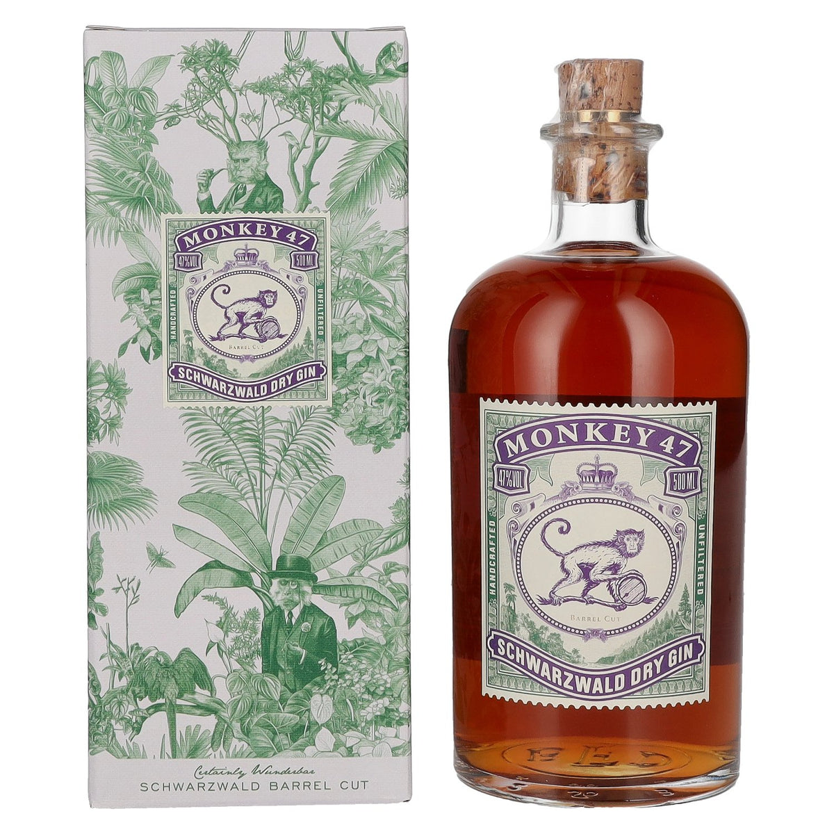 Monkey 47 Schwarzwald Dry Gin Barrel Cut 47% vol. 0,5 l in geschenkverpakking