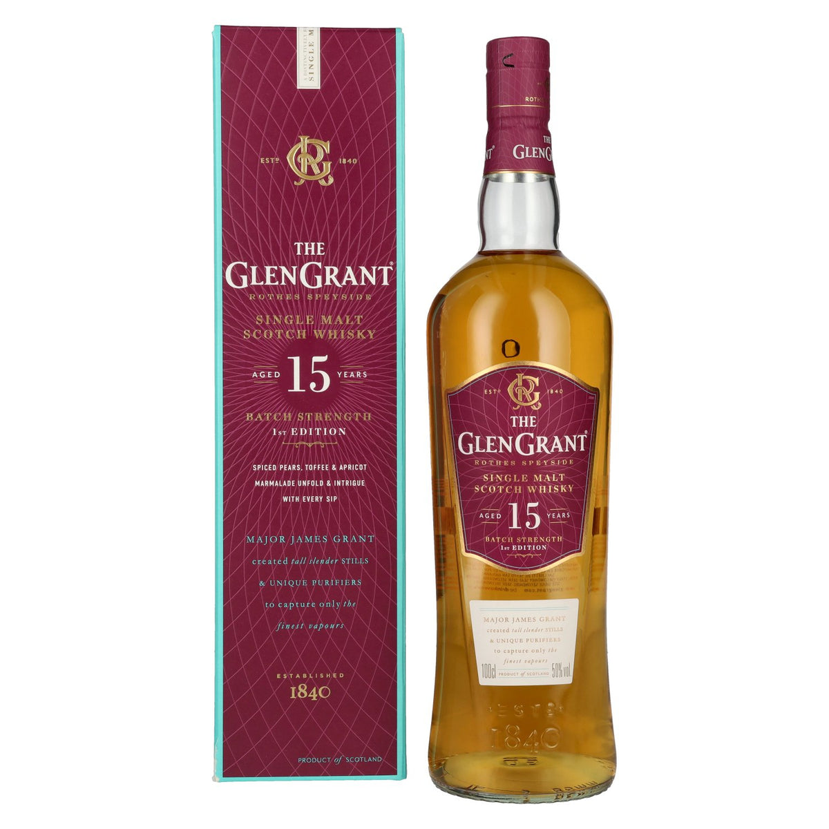 Glen Grant 15 Years Old BATCH STRENGTH Single Malt Whisky 50% vol. 1 litre in a gift box