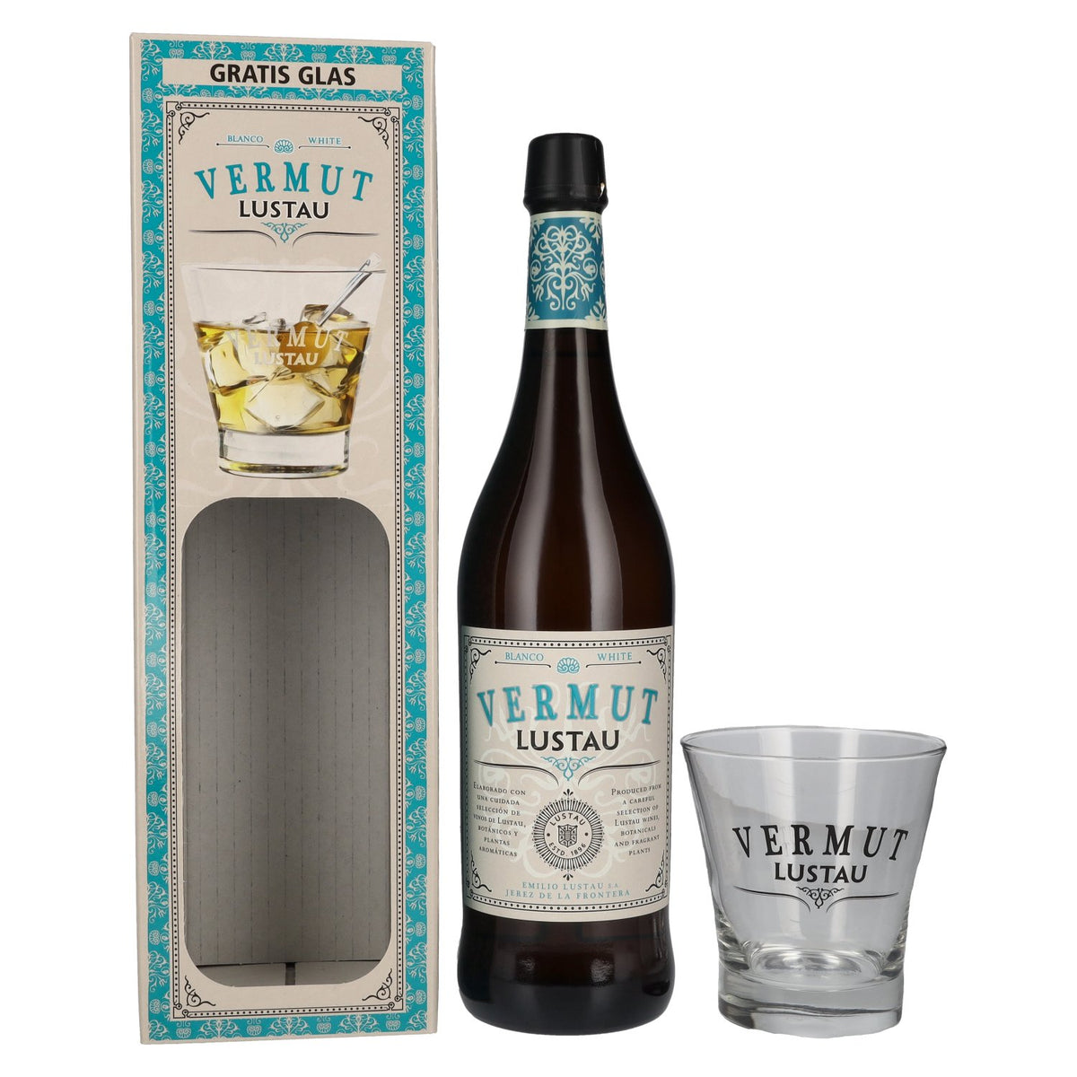 Lustau Vermut White 15 % vol., 0,75 l, dans un coffret cadeau avec un verre