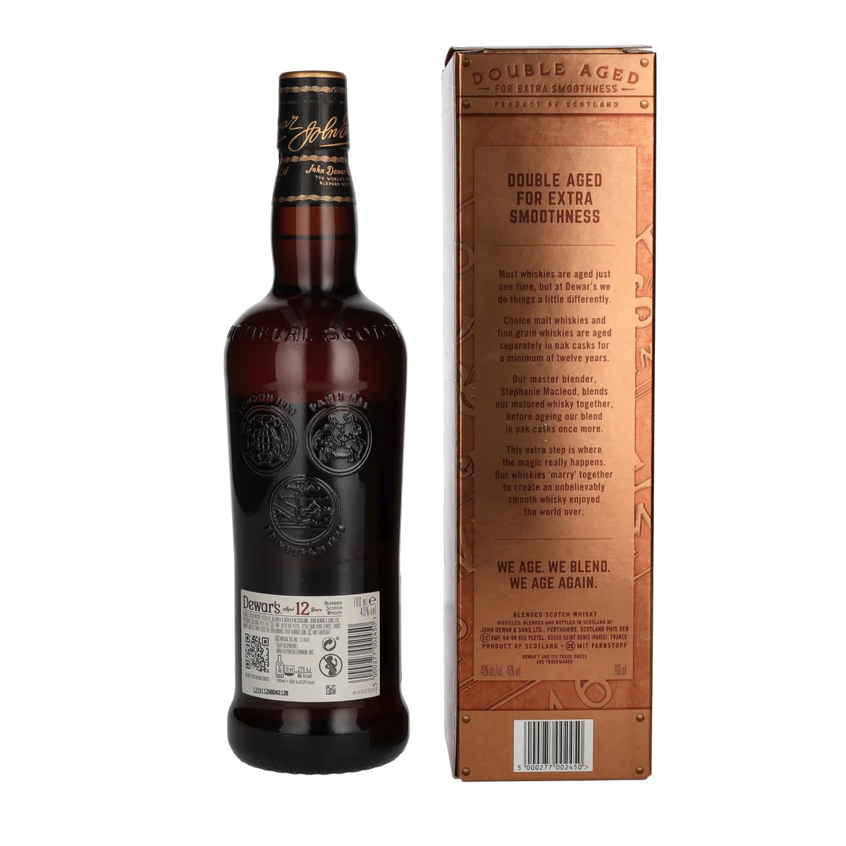 Whisky écossais blended Dewar's 12 ans d'âge, 40 % vol., 0,7 l, dans un coffret cadeau
